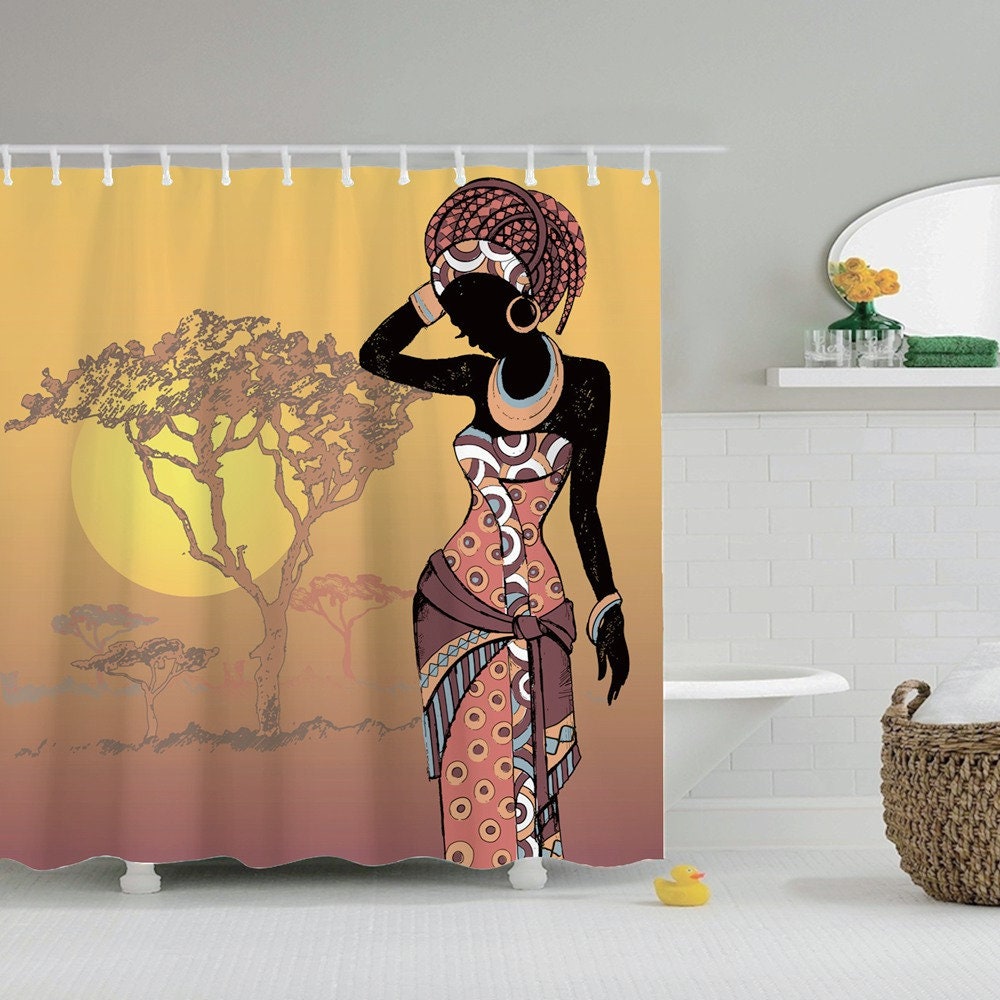 African Woman Landscape Sunset Shower Curtain