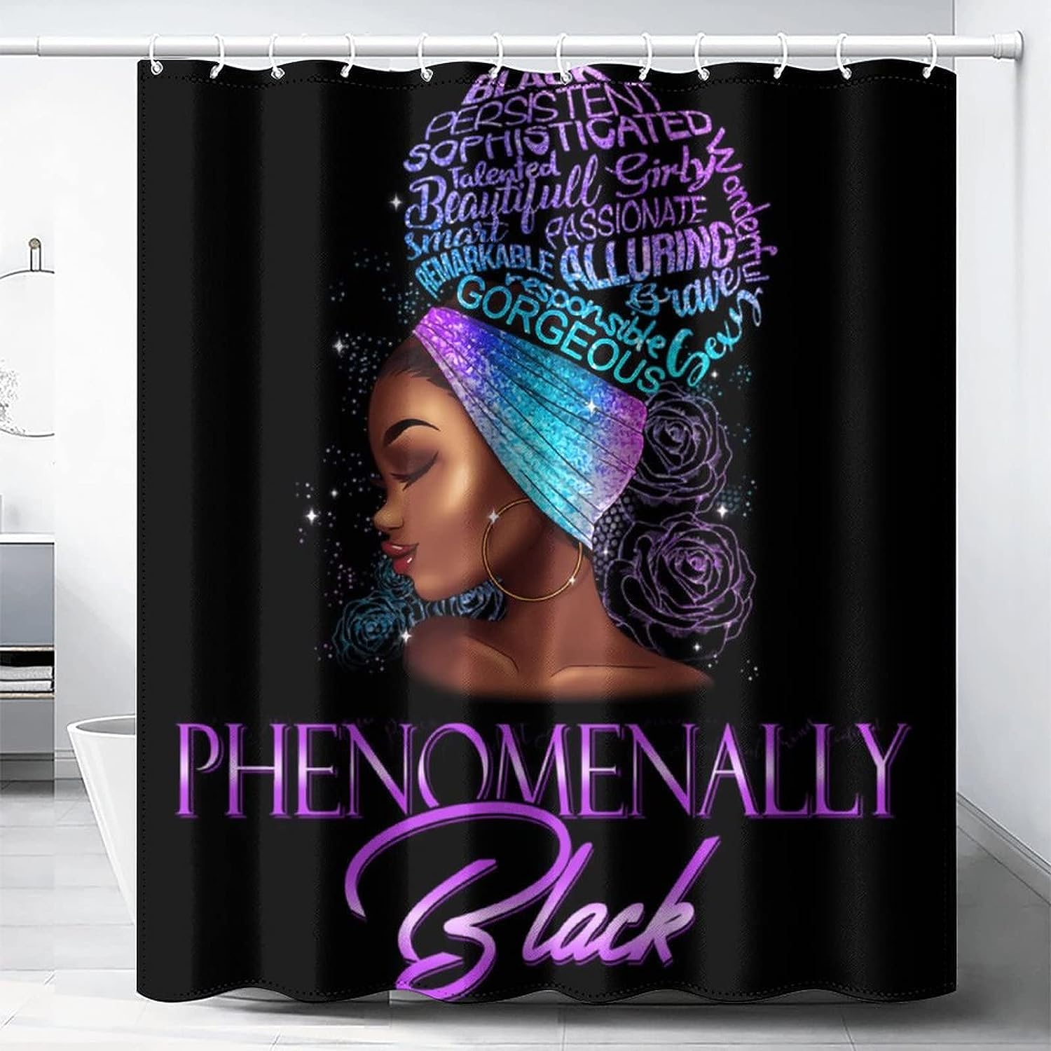 Inspirational African American Woman Afro Lady Shower Curtain For Bathroom Decor