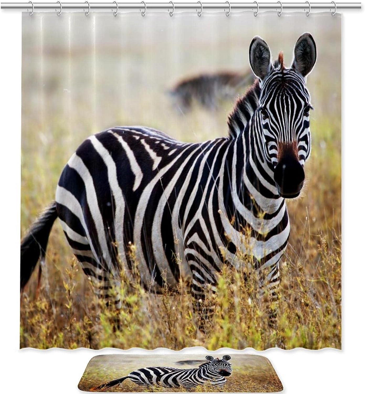 Savanna Zebra African Shower Curtain With Waterproof Fabric For Jungle Bathroom Decor