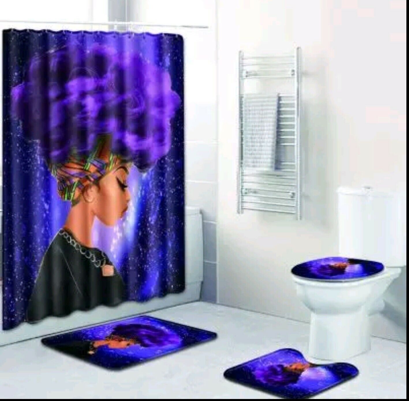 Purple Afro African Queen Shower Curtain For Chic Bathroom Decor