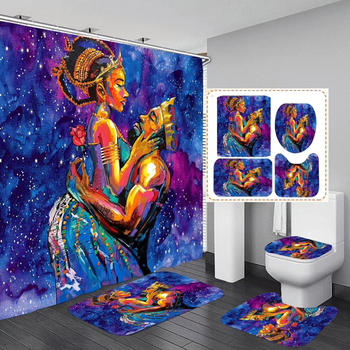 Colorful Black Girl Shower Curtain And Accessory Set For Bathrooms