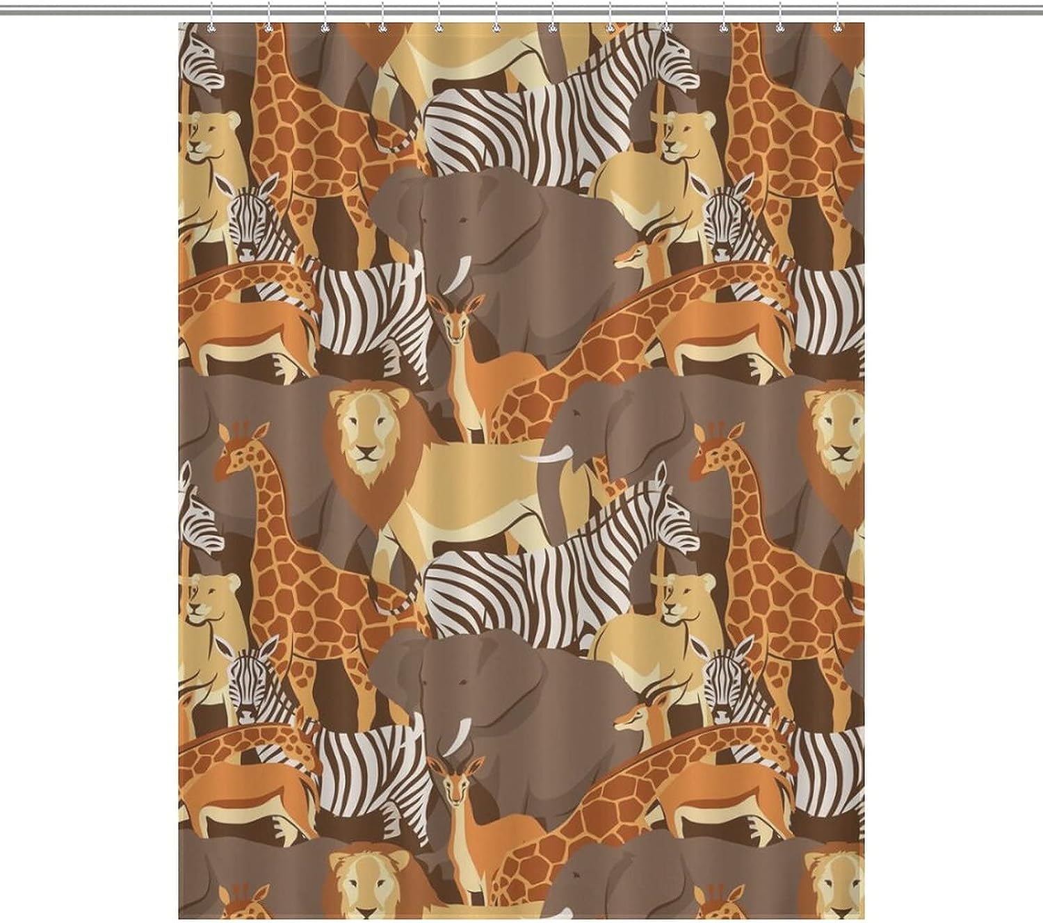 Soft African Animals Bathroom Shower Curtain With Bath Liner