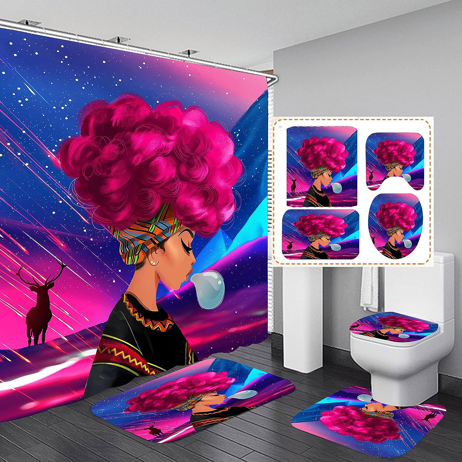 Red And Black African American Bathroom Collection With Shower Curtain And Accessories