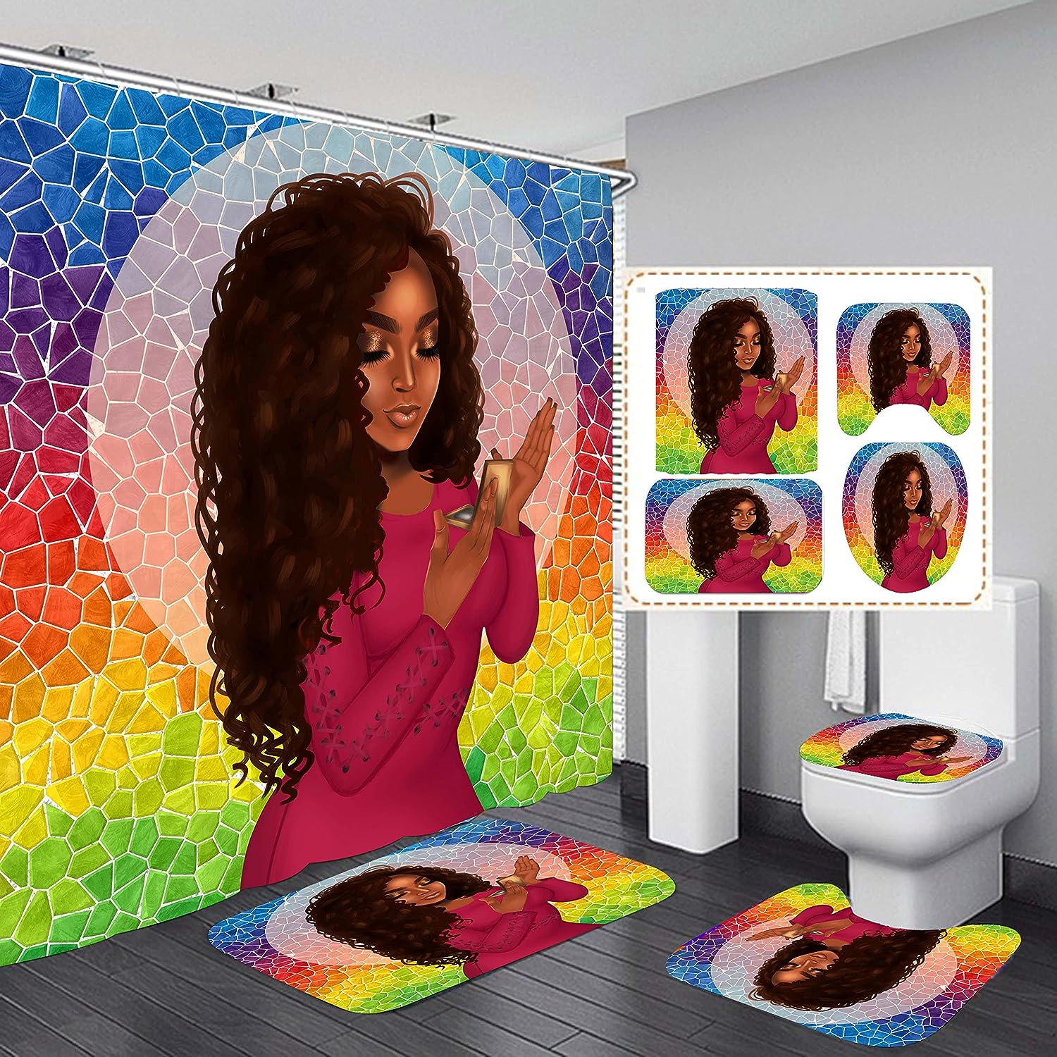Red Black Girl African American Shower Curtain Bathrooms And Accessories Included For Bathroom Decor