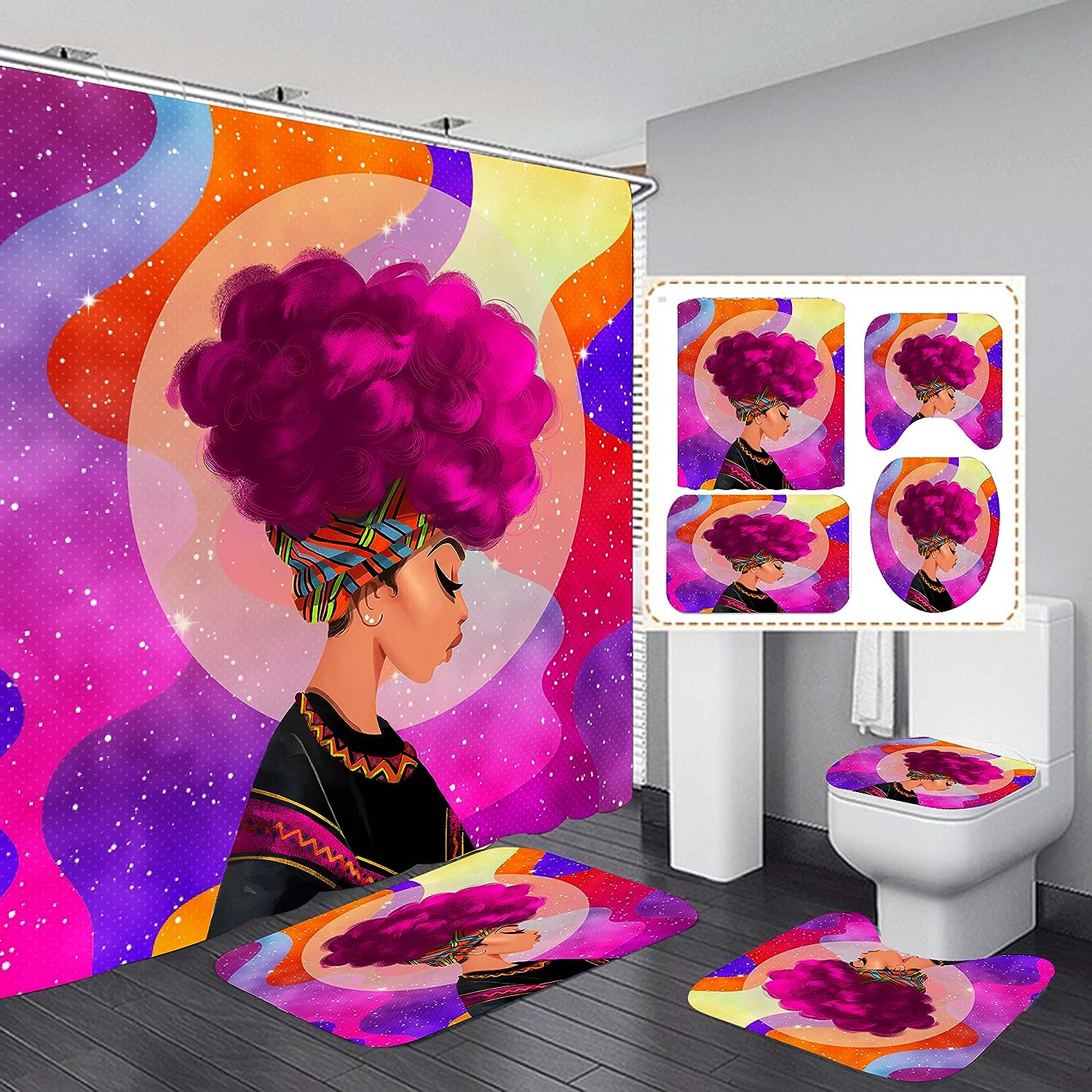 Pink Black Girl African American Shower Curtain Bathrooms And Accessories Included For Bathroom Decor