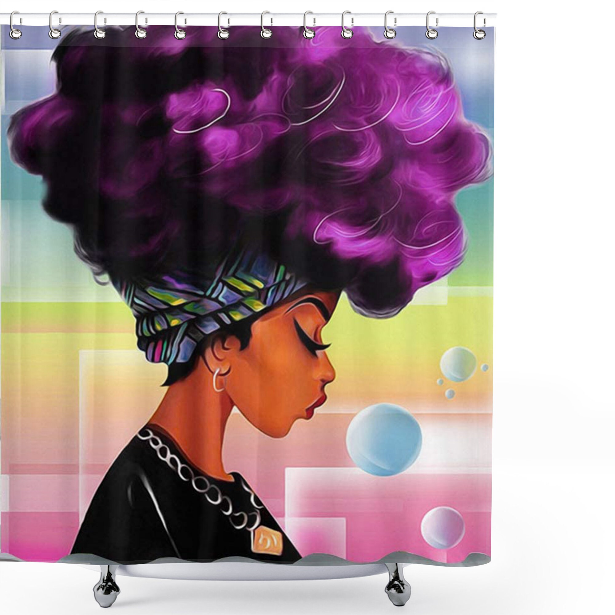 Elegant Black African American Shower Curtain Beautiful Stall Size Bath Decor