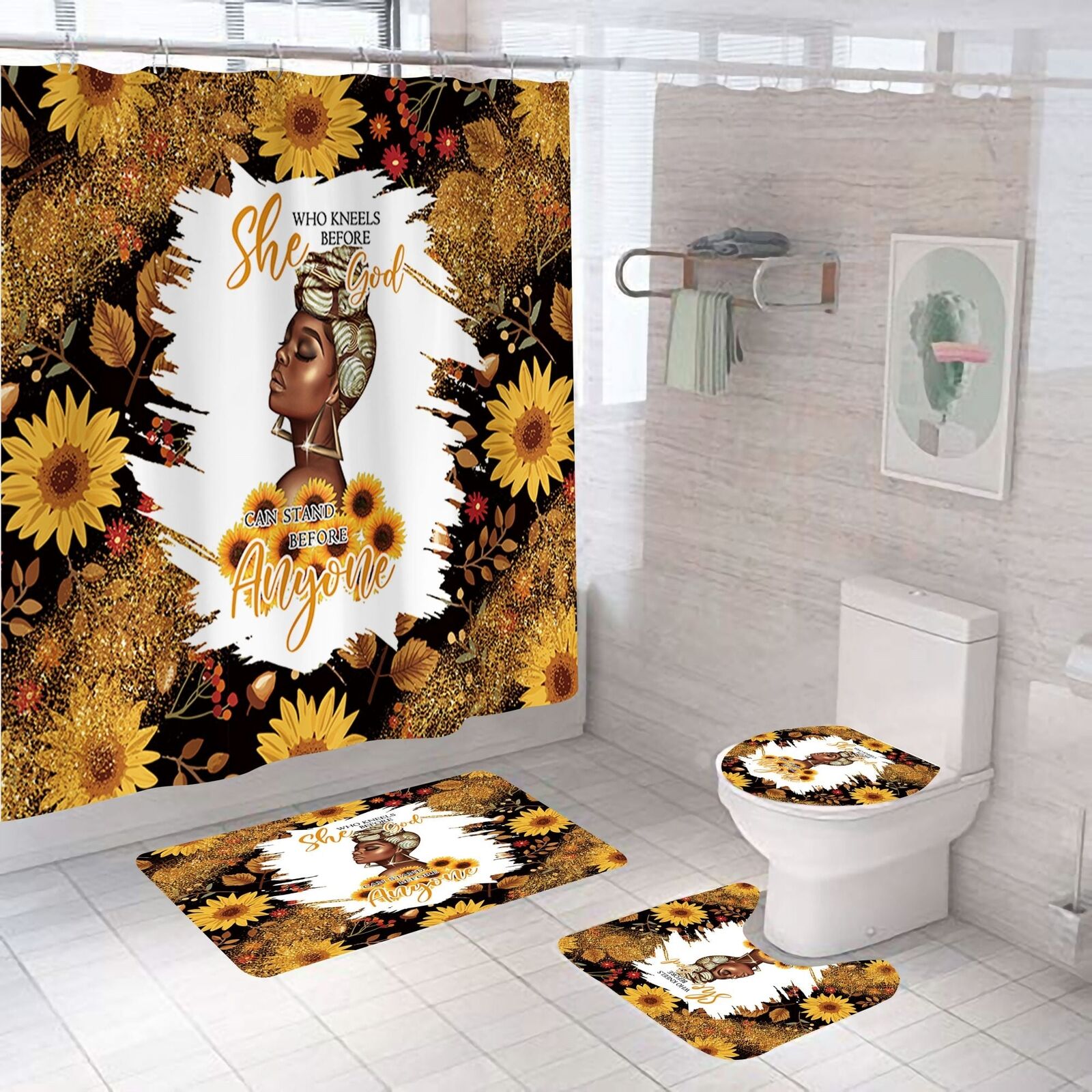 Strength African American Shower Curtain 4 Piece Set For Bathroom Decor
