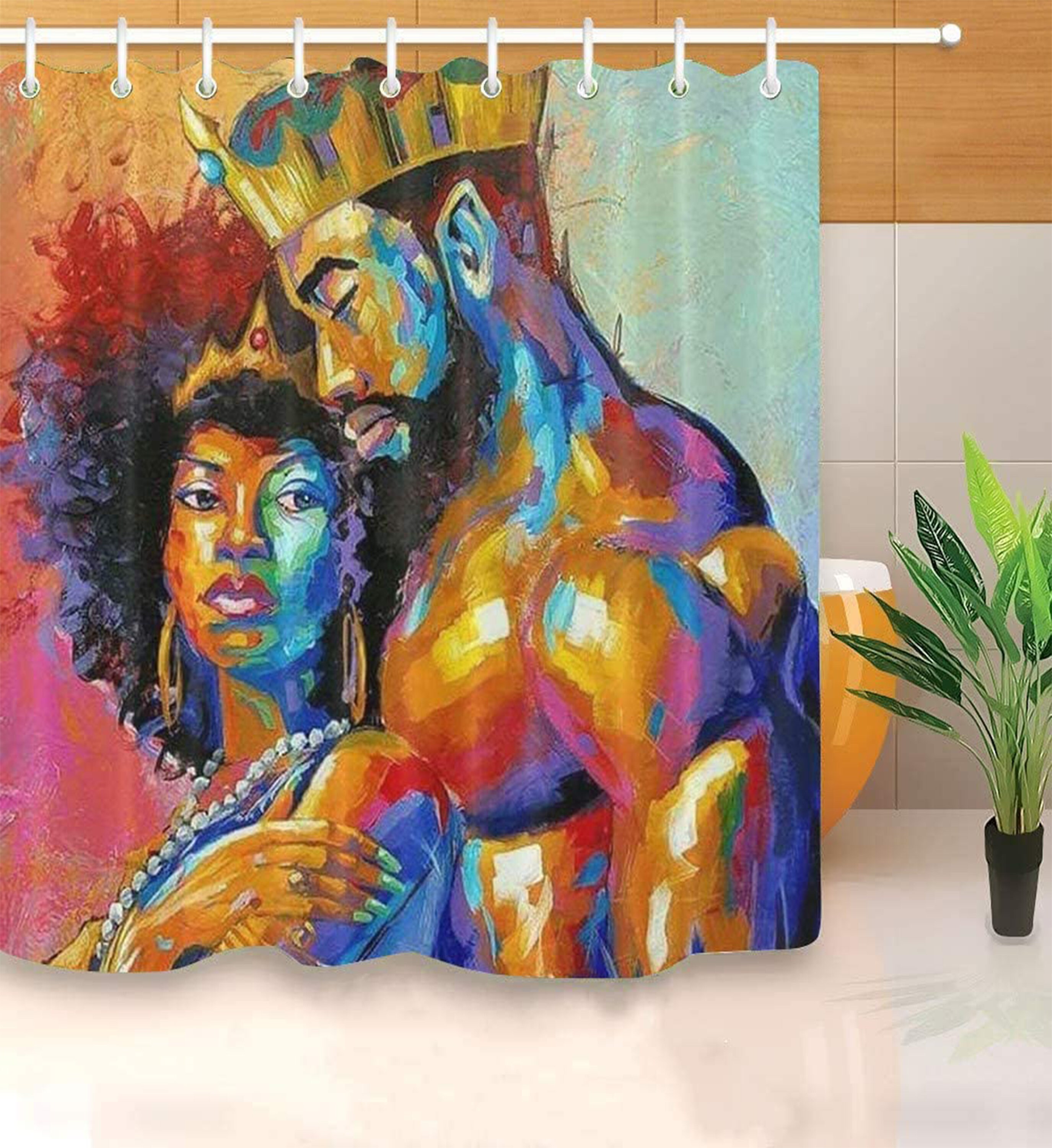 Gorgeous Black African American Shower Curtain Stall Size Waterproof Fabric Bath Decor