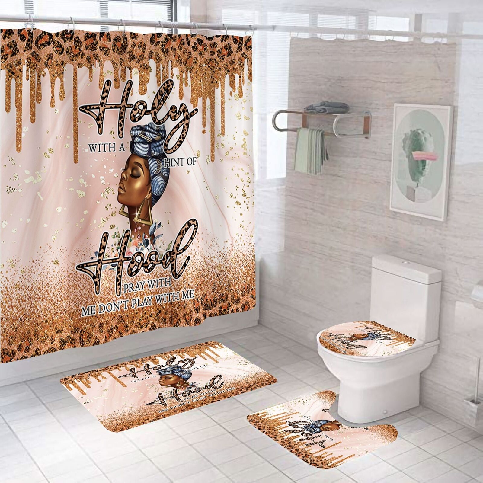 Holy Hood African American Shower Curtain 4 Piece Set For Bathroom Decor
