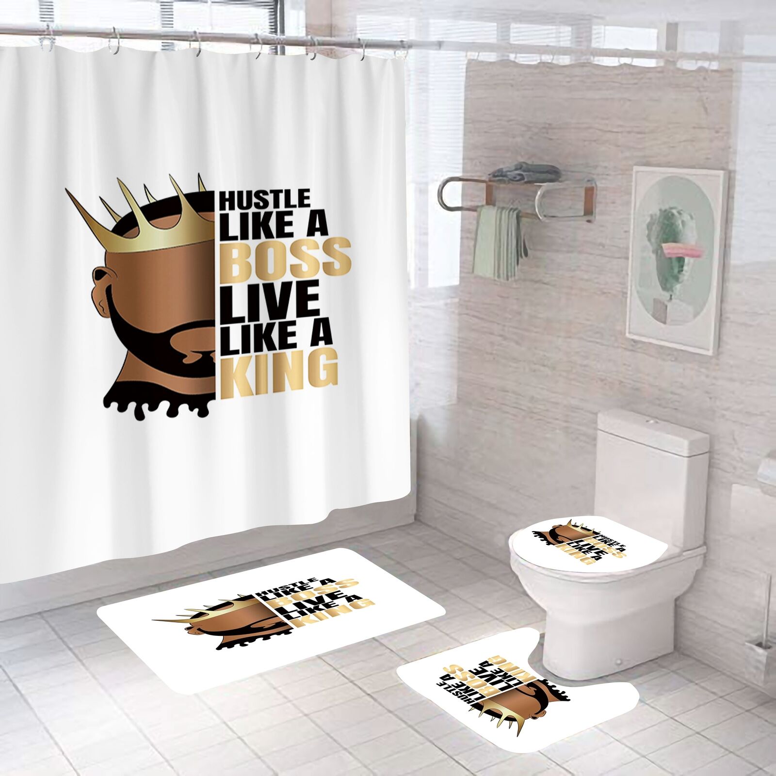 Boss King African American Shower Curtain 4 Piece Set For Bathroom Decor