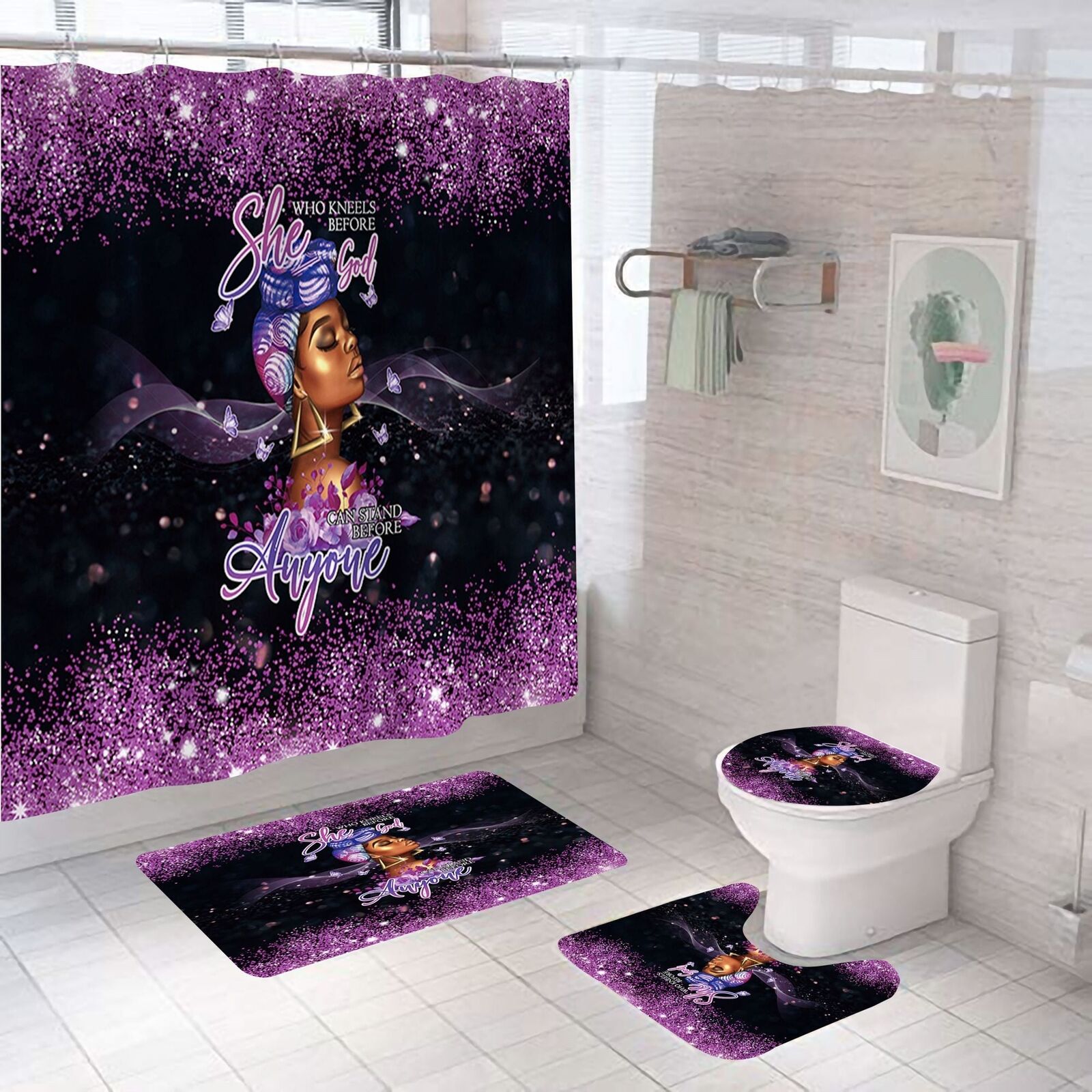 Divine Nature African American Shower Curtain 4 Piece Set For Bathroom Decor