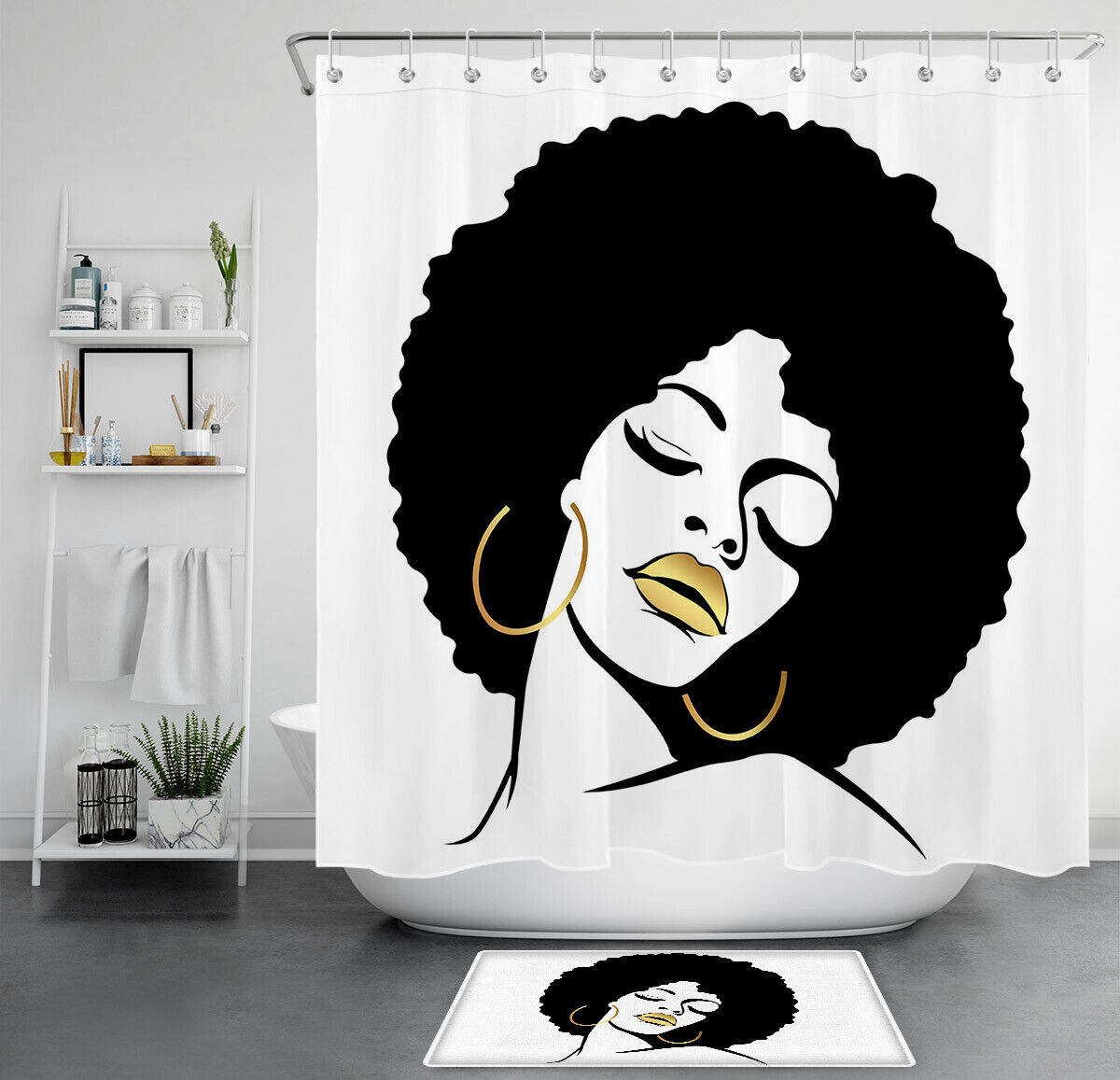 Stunning African American Girl Makeup Shower Curtain High Quality Waterproof Fabric