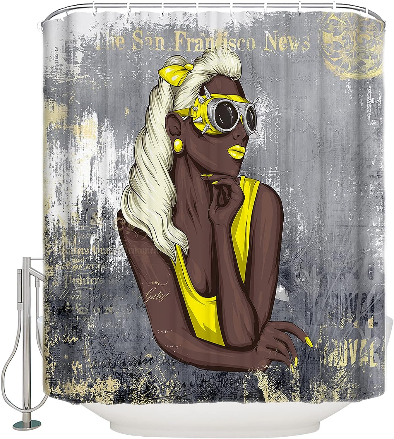 Golden Paint African American Girl Shower Curtain Elegant Fabric Bath Curtain For Bathroom Decor