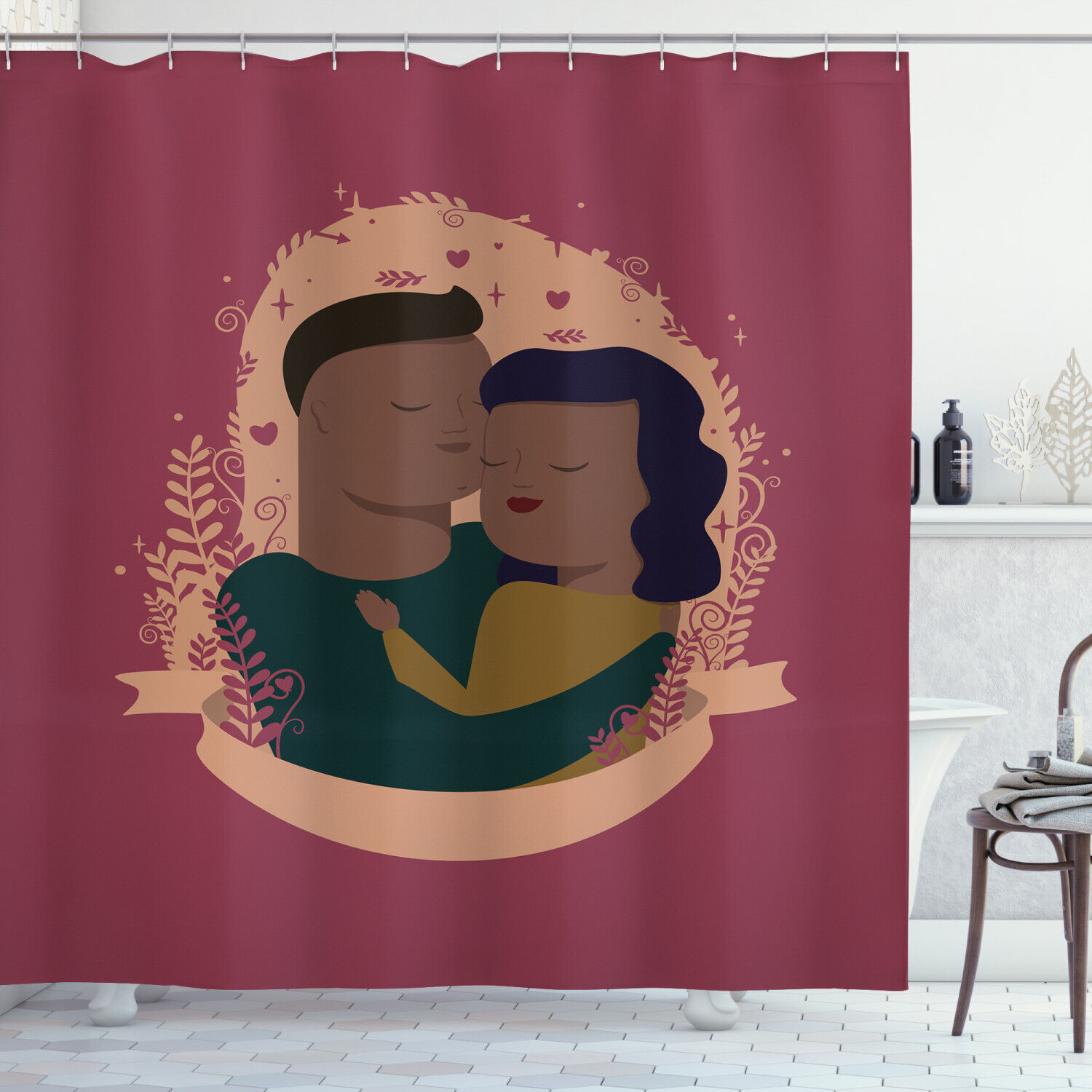Romantic Family African American Shower Curtain Love Themed Fabric Bath Decor