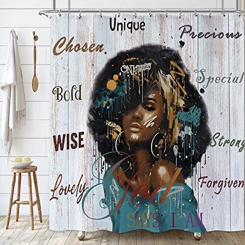 Teal Beauty African American Woman Shower Curtain Inspiring Bathroom Decor
