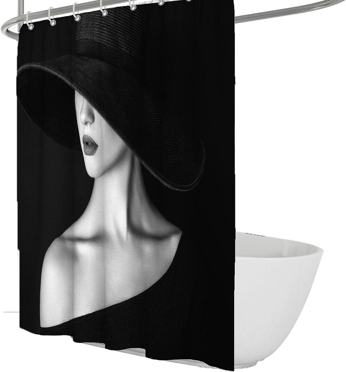 Cute African American Girl Shower Curtain Pretty Female With Hat Waterproof Bath Decor