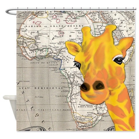 Sunset Hill African Wildlife Shower Curtain With Tiger, Lion, Giraffe, Antelope And Zebra Design