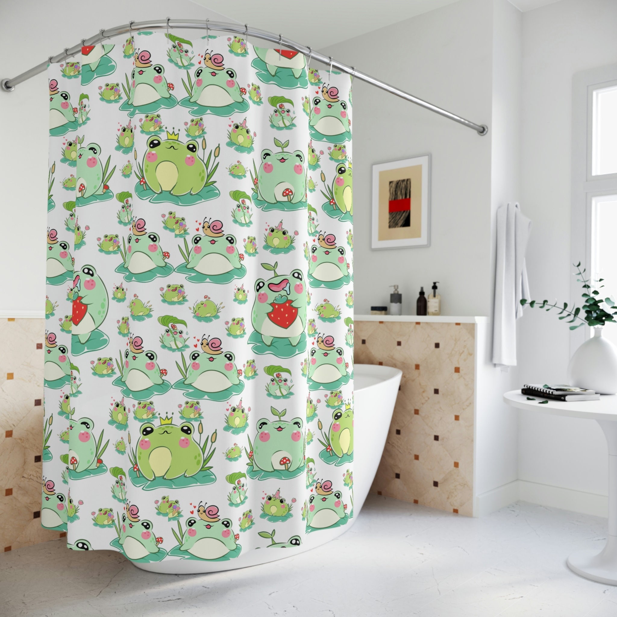 Playful Frog Shower Curtain For Cottagecore Bath Decor And Cute Bathroom Design