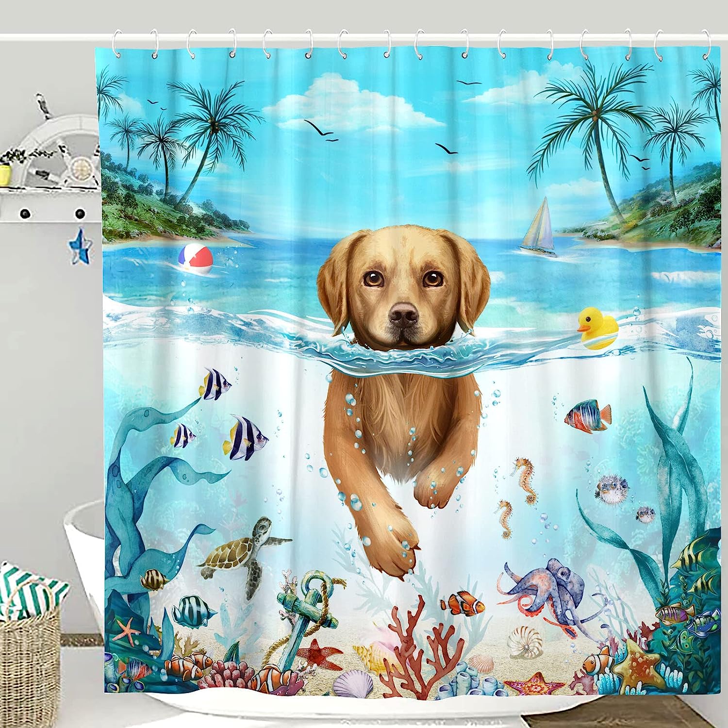 Nautical Anchor Rustic Striped Shower Curtain Abstract Design With Coastal Beach Theme Fabric Cloth For Bathroom