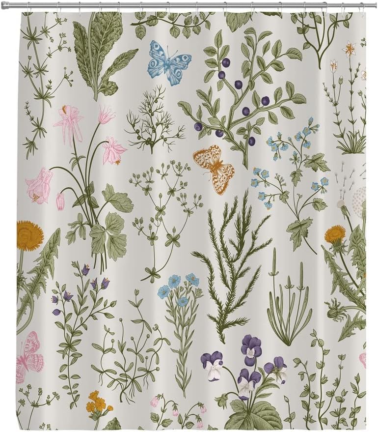Mid Century Retro Floral Shower Curtain Abstract Design With Vintage And Boho Style For Bathroom