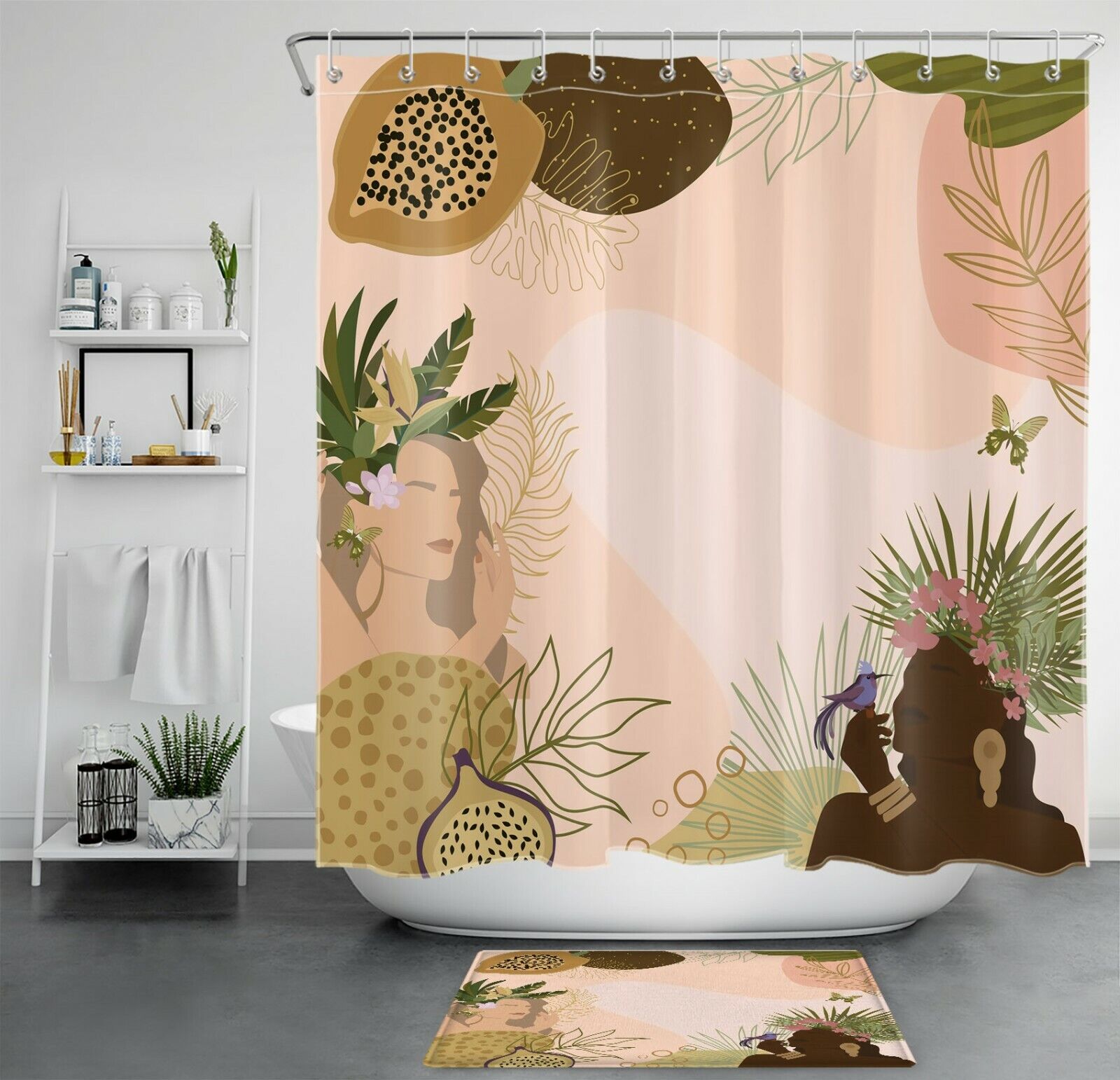 Christmas Forest Misty Shower Curtain Abstract Design With Snowflake Xmas Tree Mountain Fabric Material For Bathroom