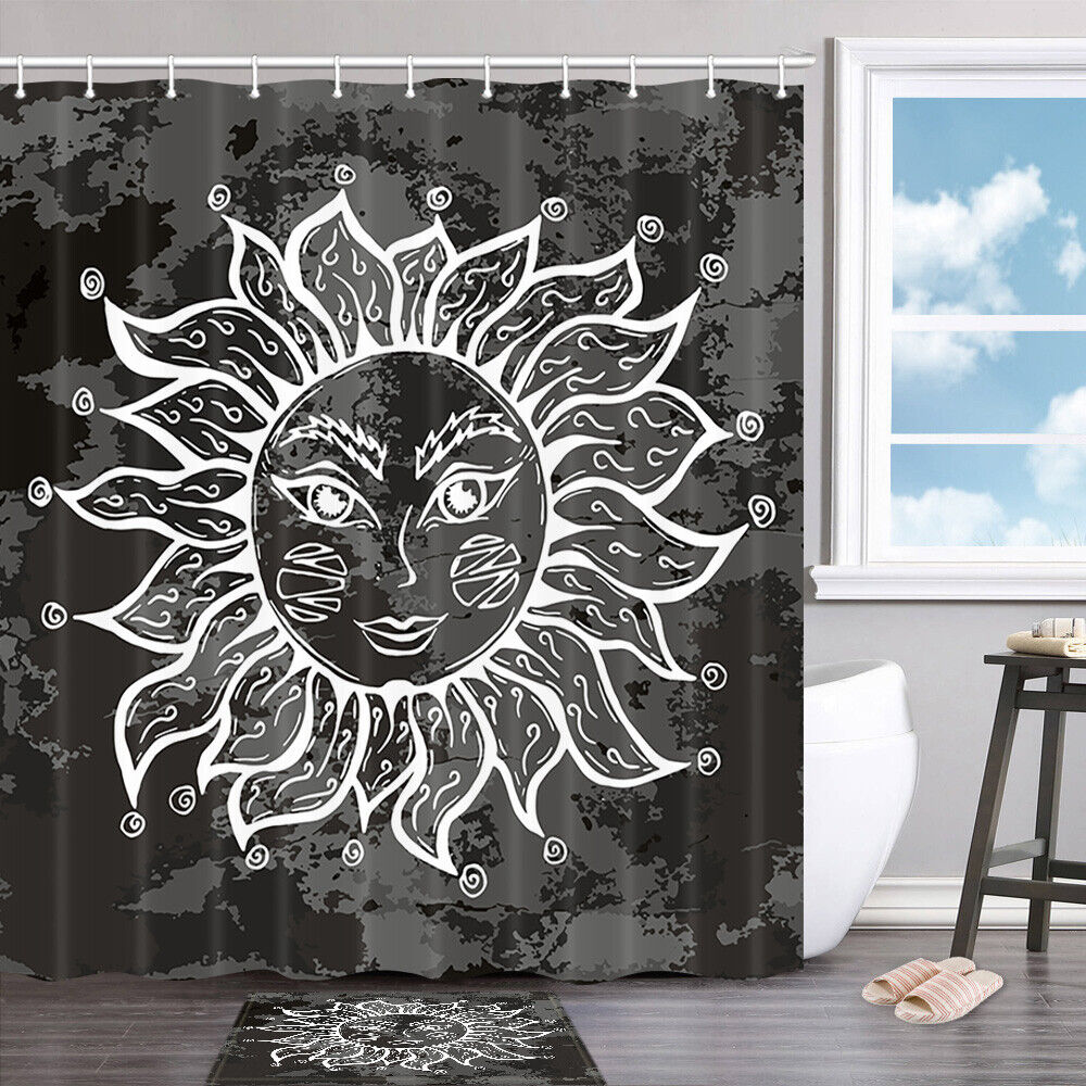Symbolic Abstract Sun Shower Curtain Bathroom Decor Fabric