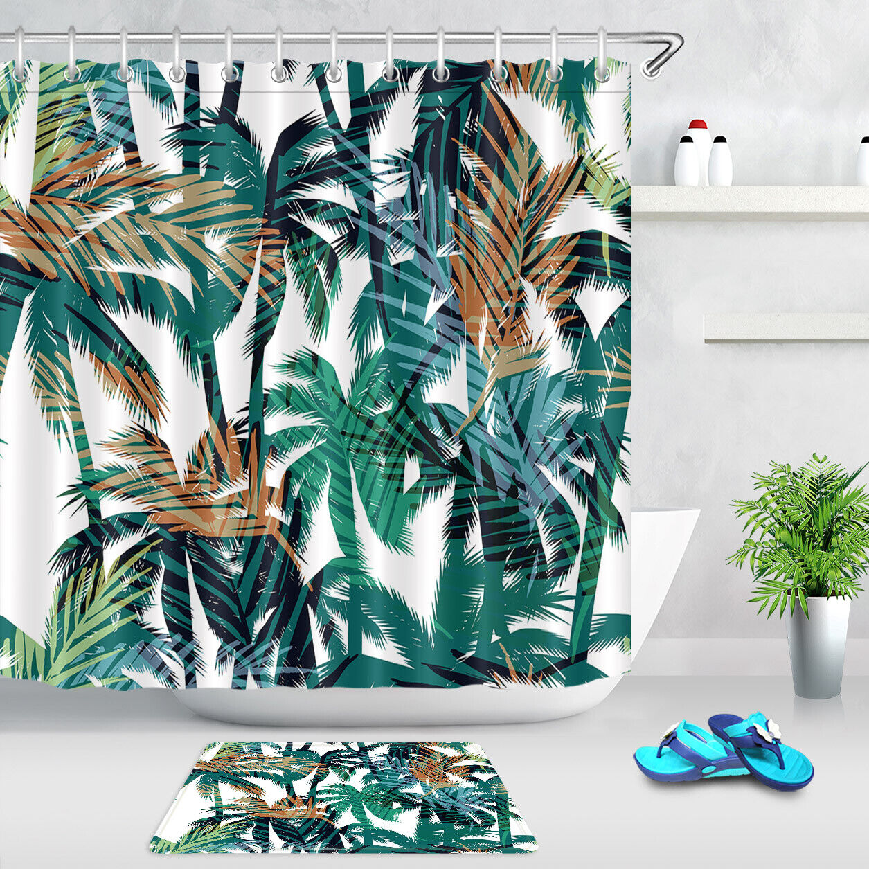 Canvas Tropical Paradise Shower Curtain Abstract Design With Modern Fabric For Christmas Gifts