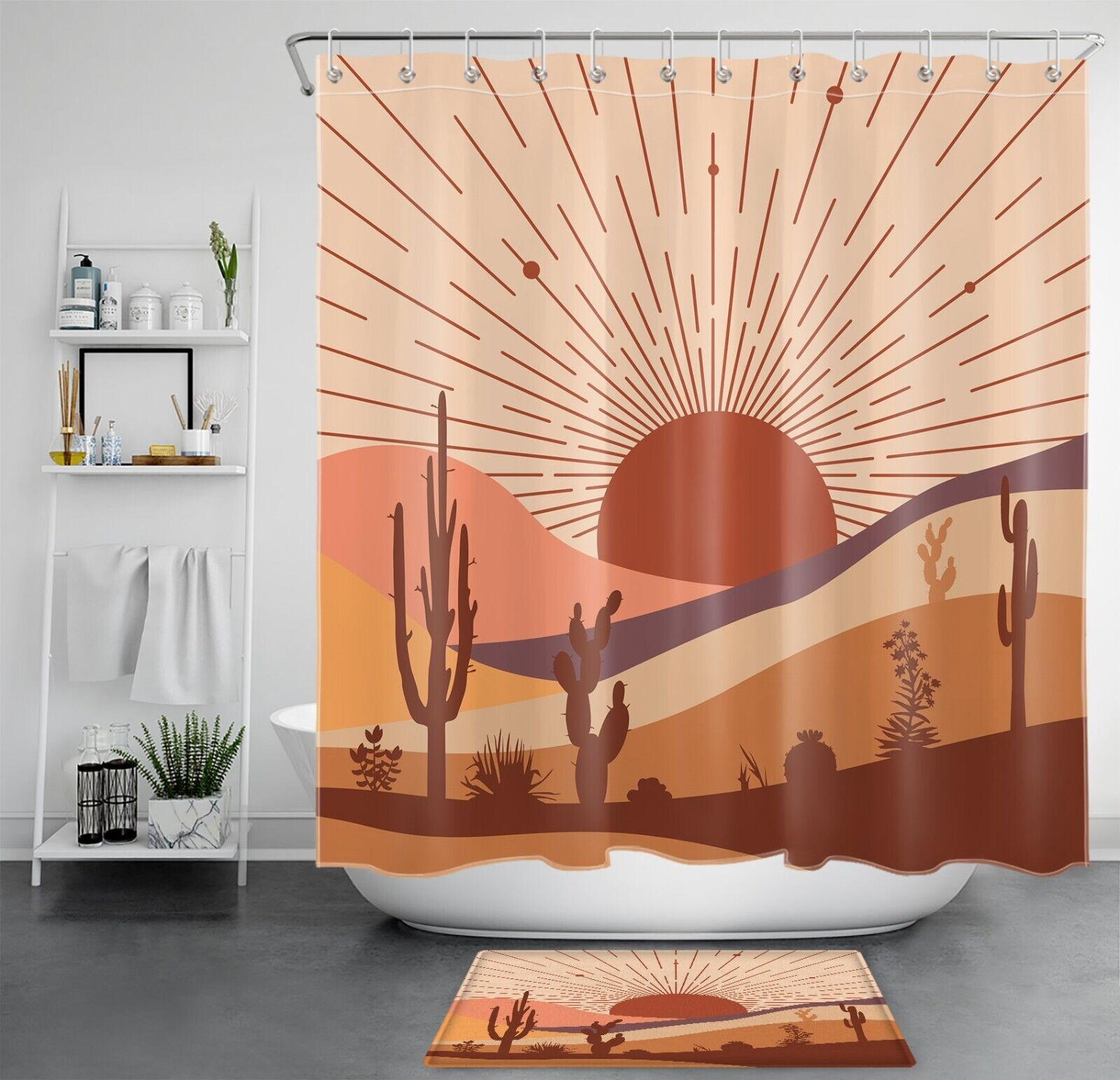 Desert Cactus Tropical Plant Shower Curtain Abstract Sun Design Bathroom Decor