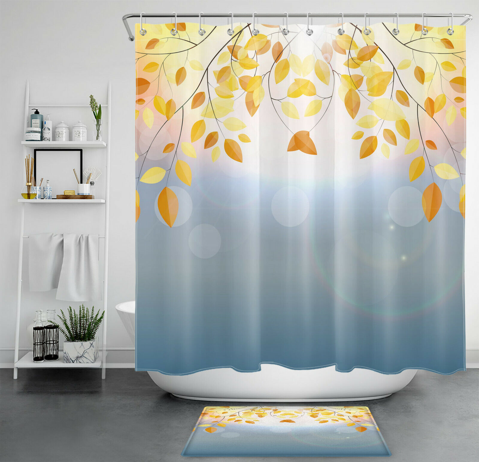 Fall Thanksgiving Yellow Leaf Shower Curtain Abstract Sun Design Bathroom Decor