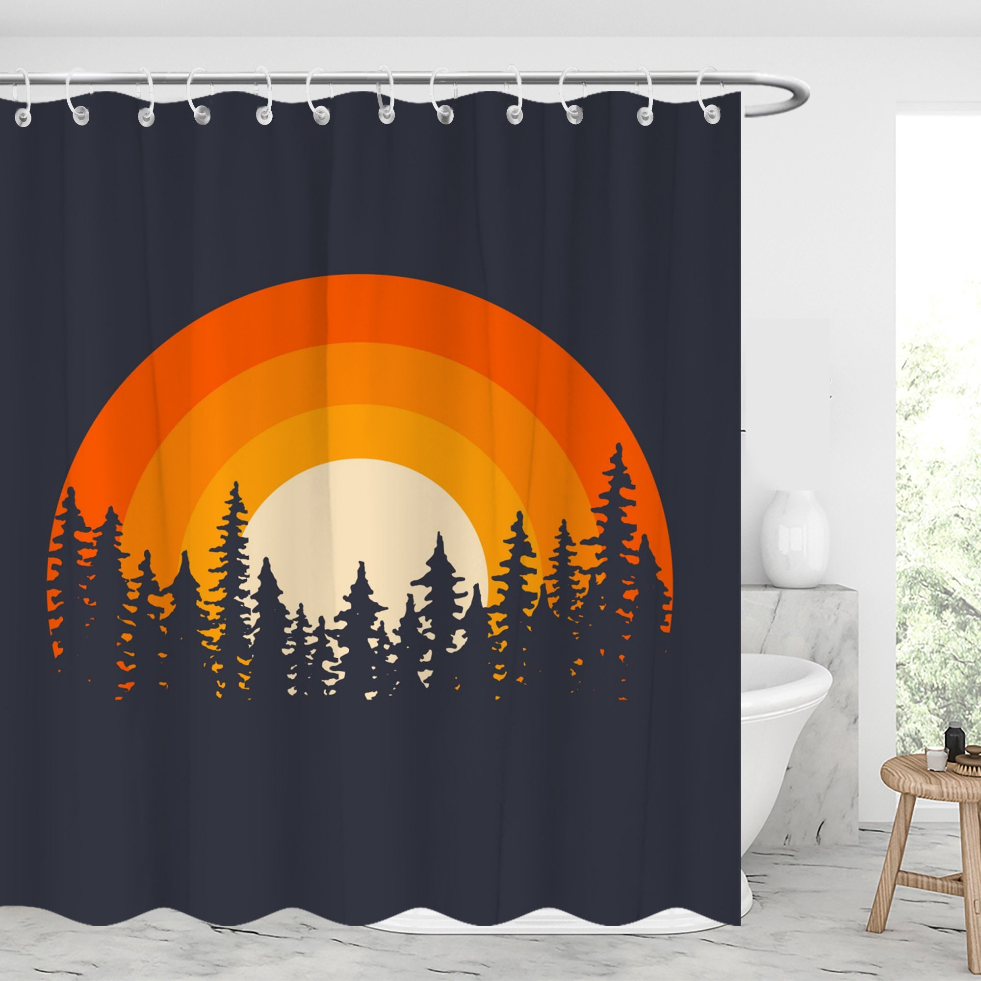 Rainbow Sunrise Sunset Vintage Sun Shower Curtain Abstract Design Fabric With Waterproof Material For Bathroom
