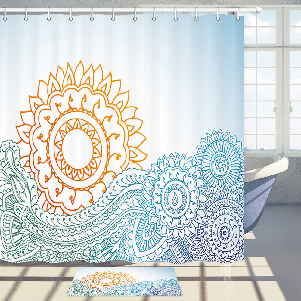 Ocean Waves Shower Curtain Abstract Sun Design Bathroom Decor Fabric