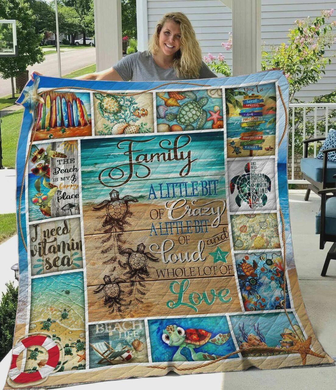 Turtle Family A Little Bit Of Crazy A Little Bit Of Loud And A Whole Lt Of Love Quilt Blanket Greattomized Blanket G For Birthday C Thgiving