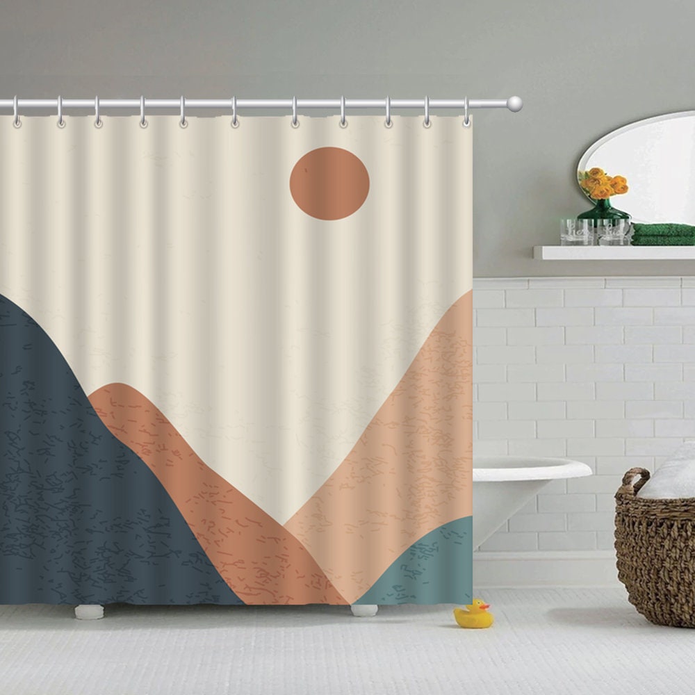 Mountains Landscape Shower Curtain Abstract Sun With Home Decor And Bathroom Decor