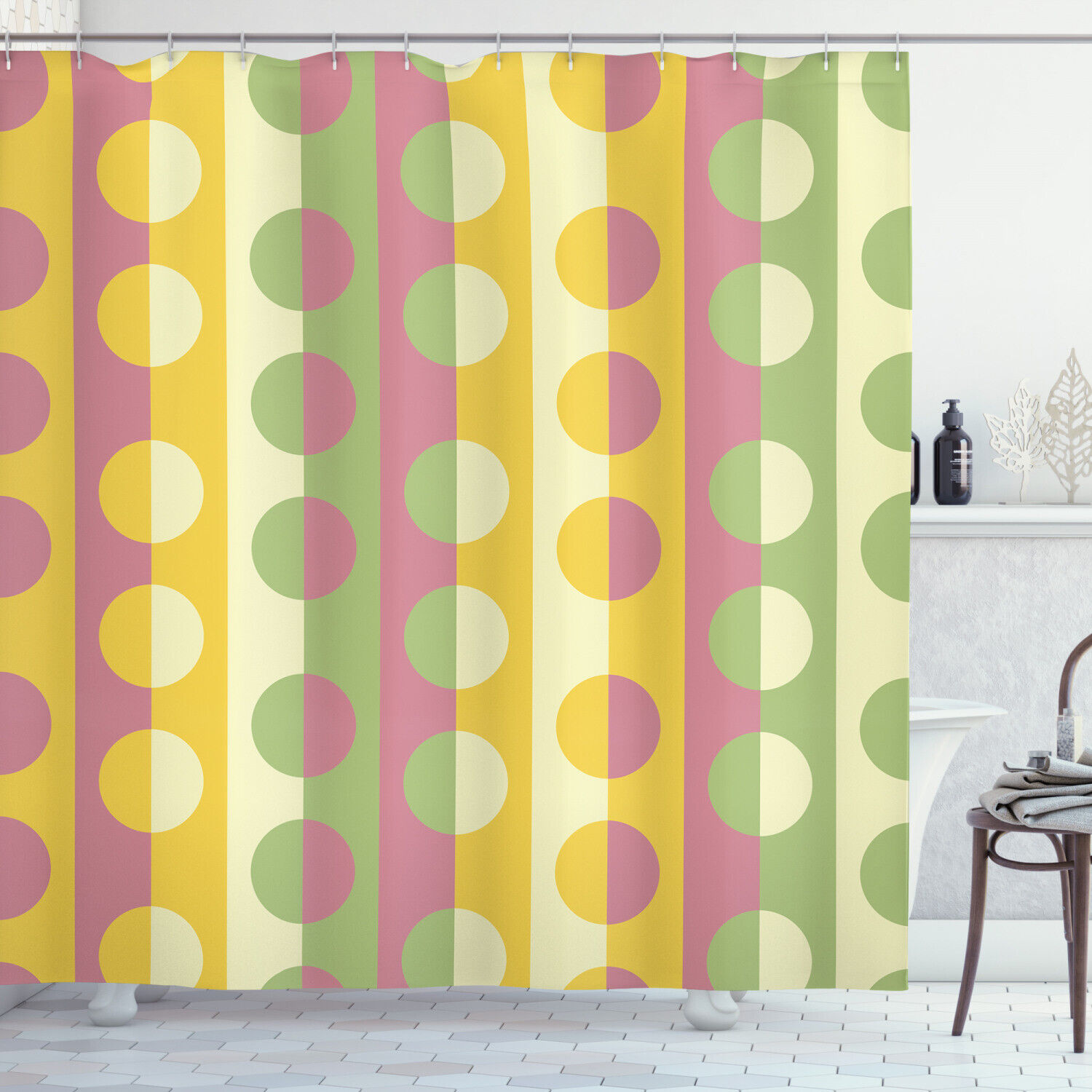 Retro Geometric Stripe Print Abstract Shower Curtain For Mid Century Bathroom Decor