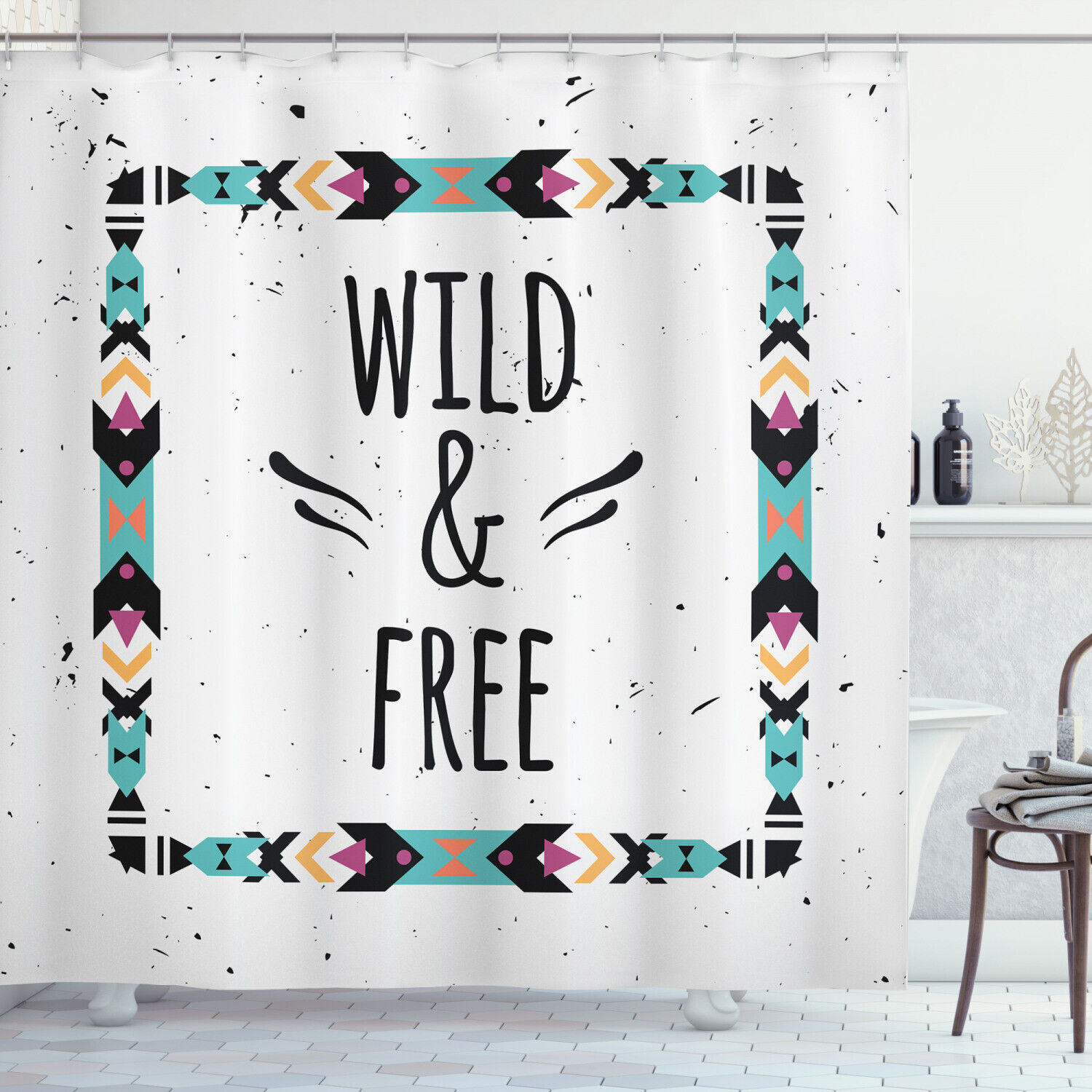 Boho Frame Geometric Abstract Shower Curtain For Artsy Bathroom Decor