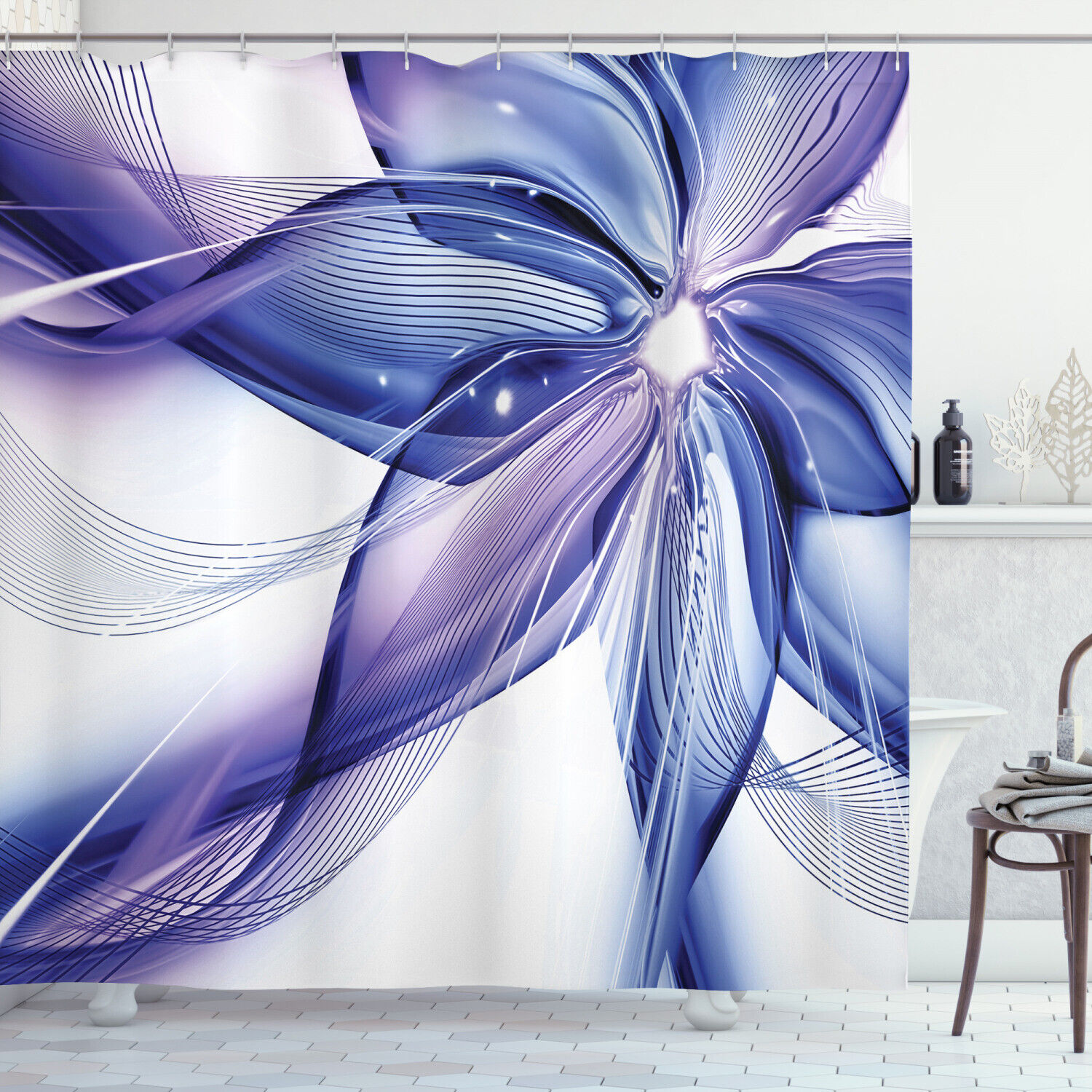 Geometric Flowers Print Abstract Shower Curtain For Colorful Bathroom Decor