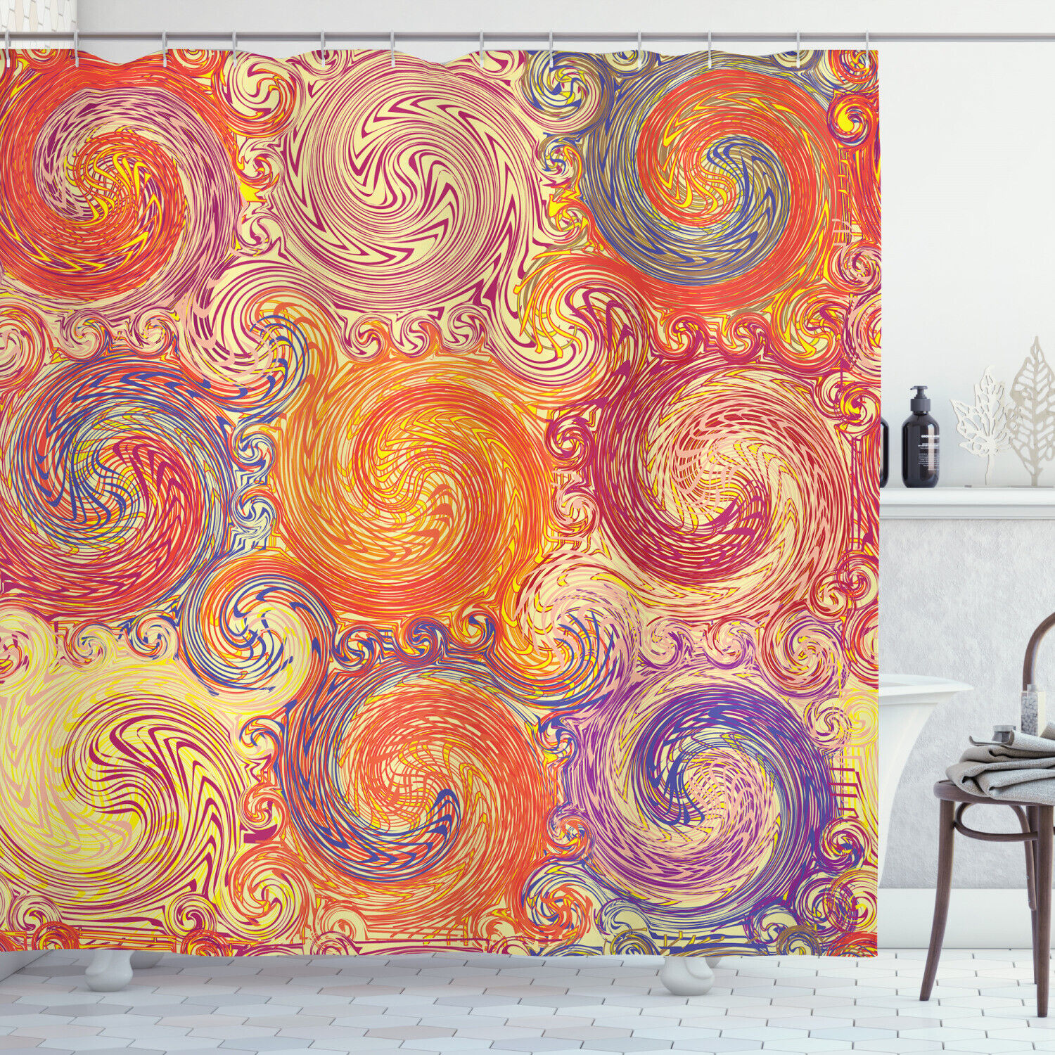 Grunge Sun Boho Figure Print Abstract Shower Curtain For Retro Bathroom Decor