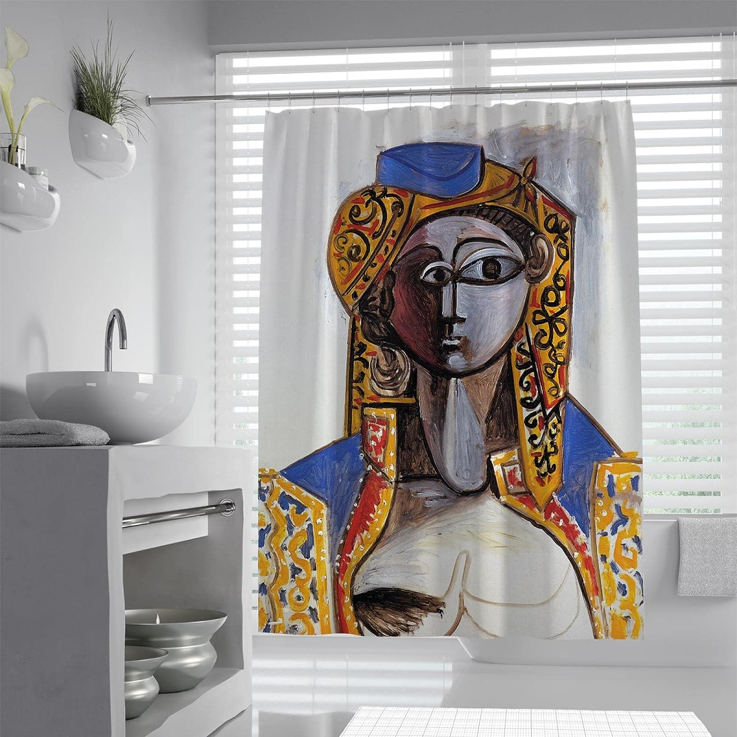 Colourful Pattern African American Pretty Girl Abstract Shower Curtain For Ethnic Bathroom Decor