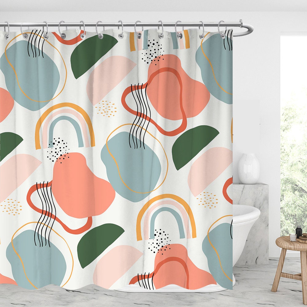 Retro Abstract Shapes Shower Curtain For Nostalgic Bathroom Decor