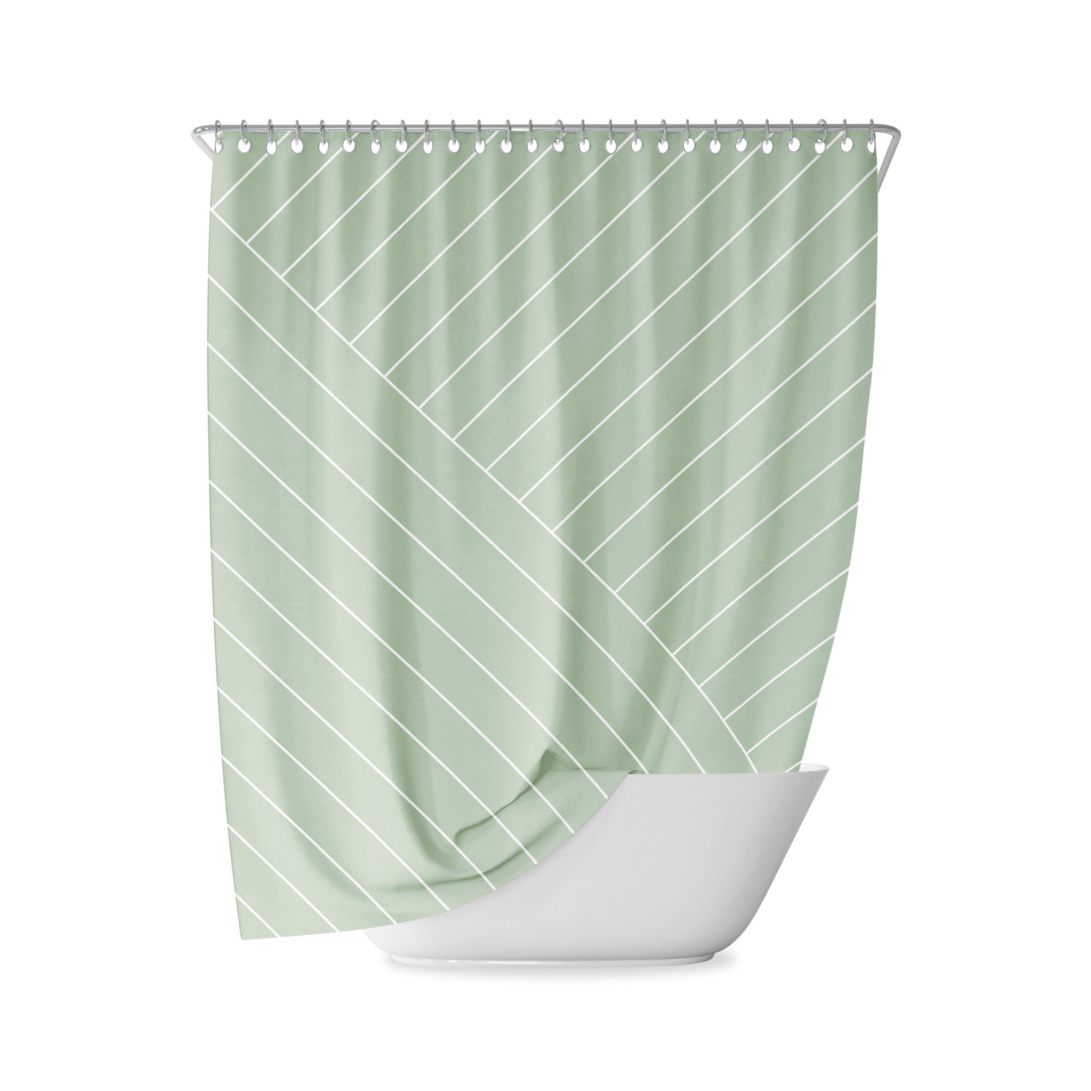 Soft Striped Green Abstract Lines Shower Curtain For Minimalist Bathroom Decor