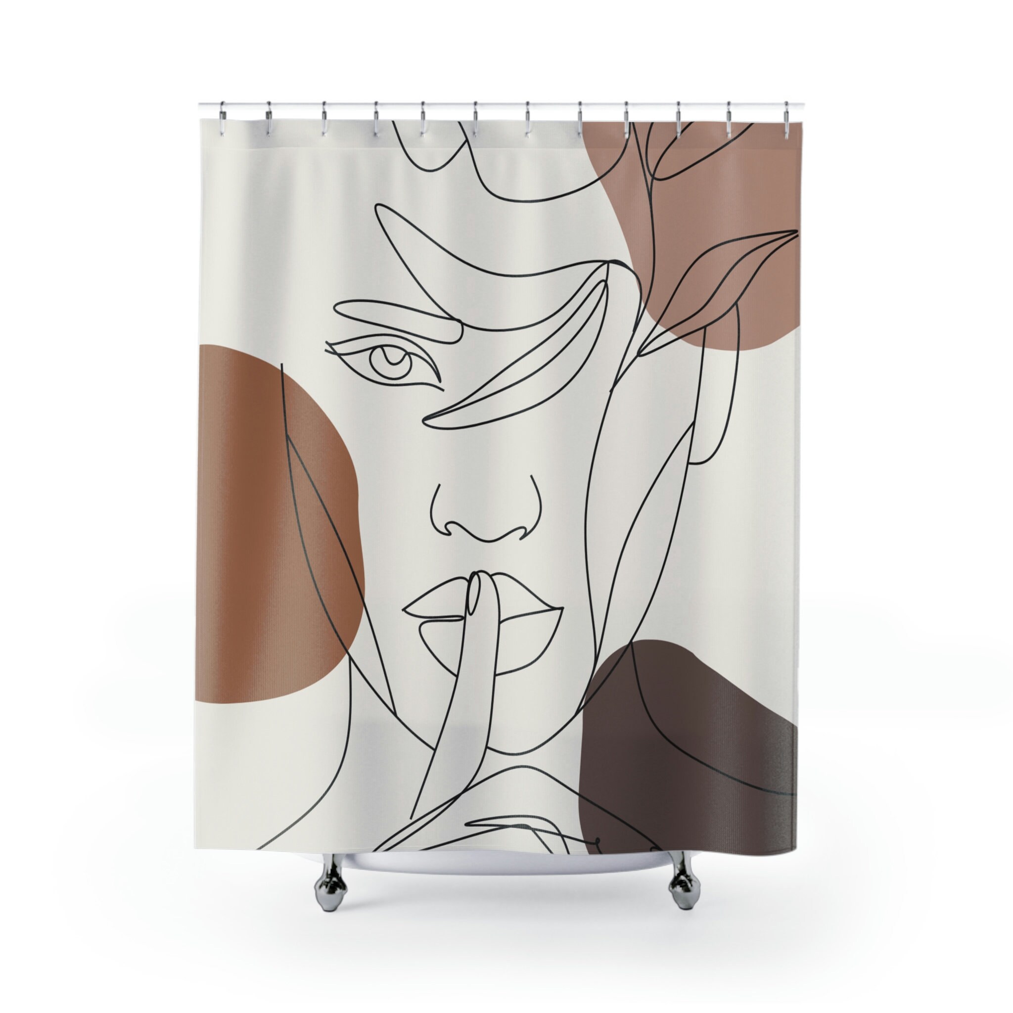 Housewarming Gift Abstract Mid Century Woman Geometric Line Art Shower Curtain For Modern Bathroom Decor