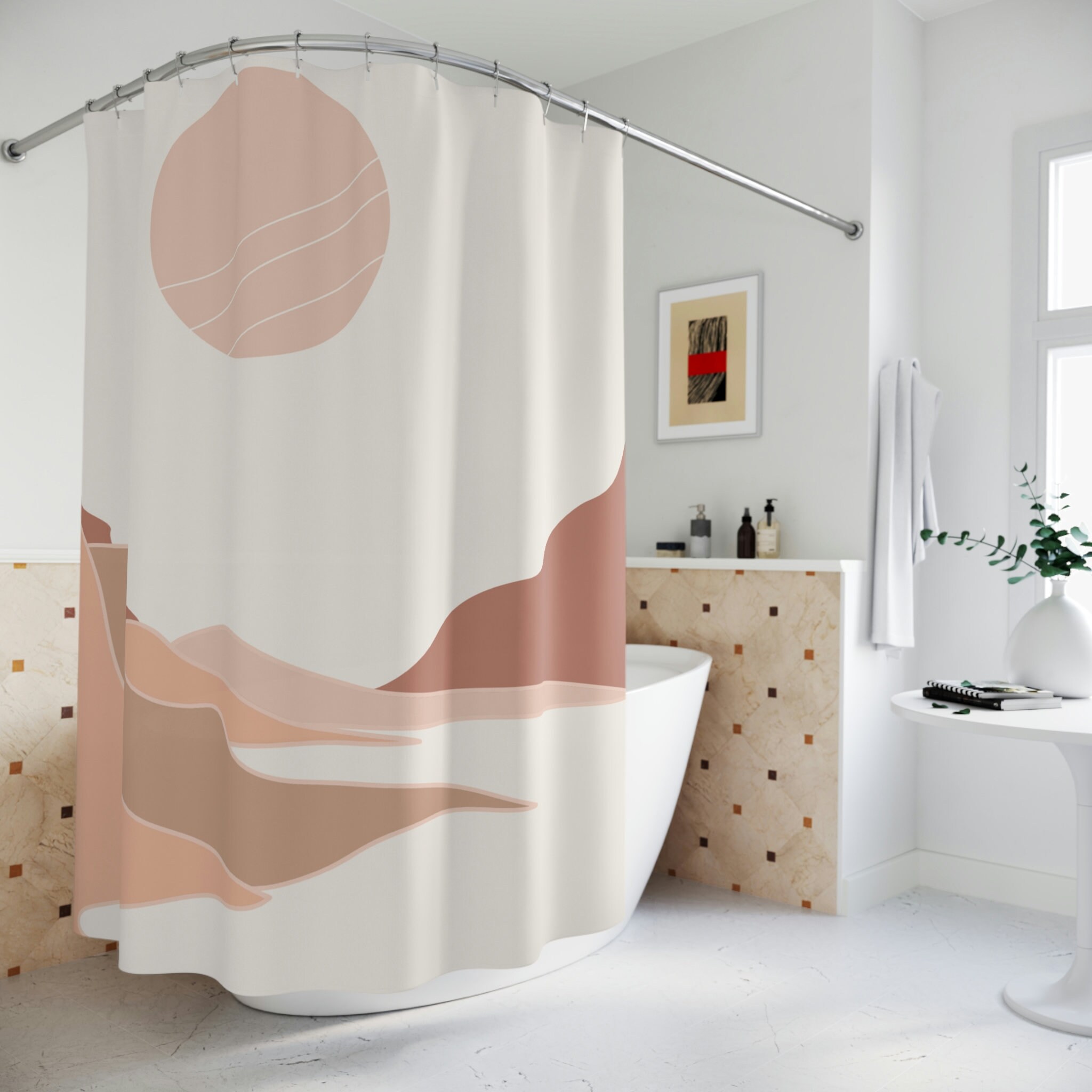 Christmas Gift Abstract Mid Century Woman Geometric Line Art Shower Curtain For Festive Bathroom Decor