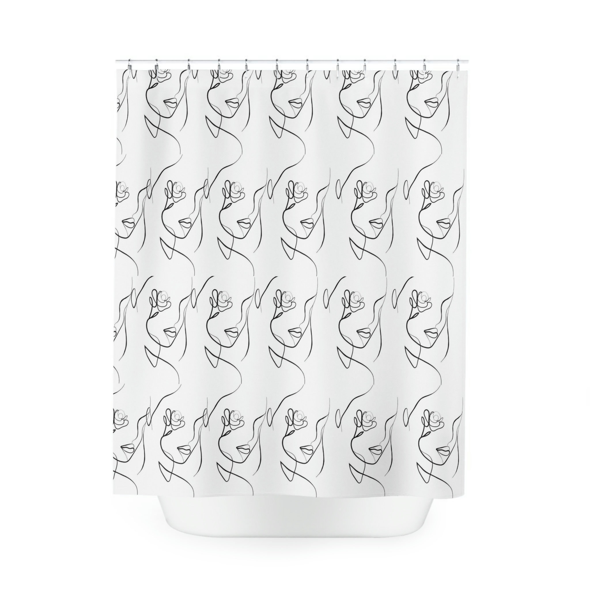 Creative Abstract Mid Century Woman Geometric Line Art Shower Curtain For Contemporary Bathroom Decor