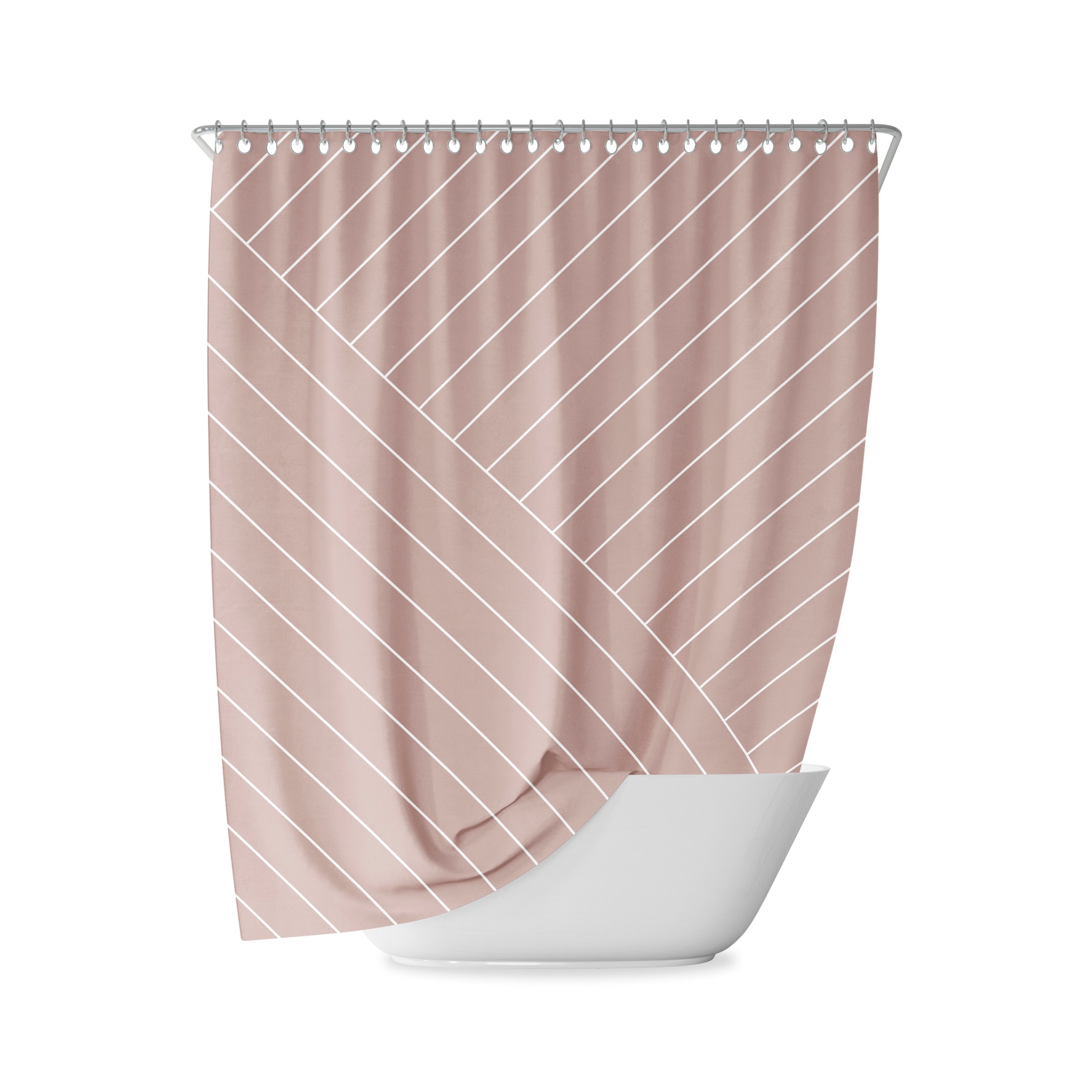 Peach Terracotta Rose Abstract Lines Shower Curtain For Chic Bathroom Decor