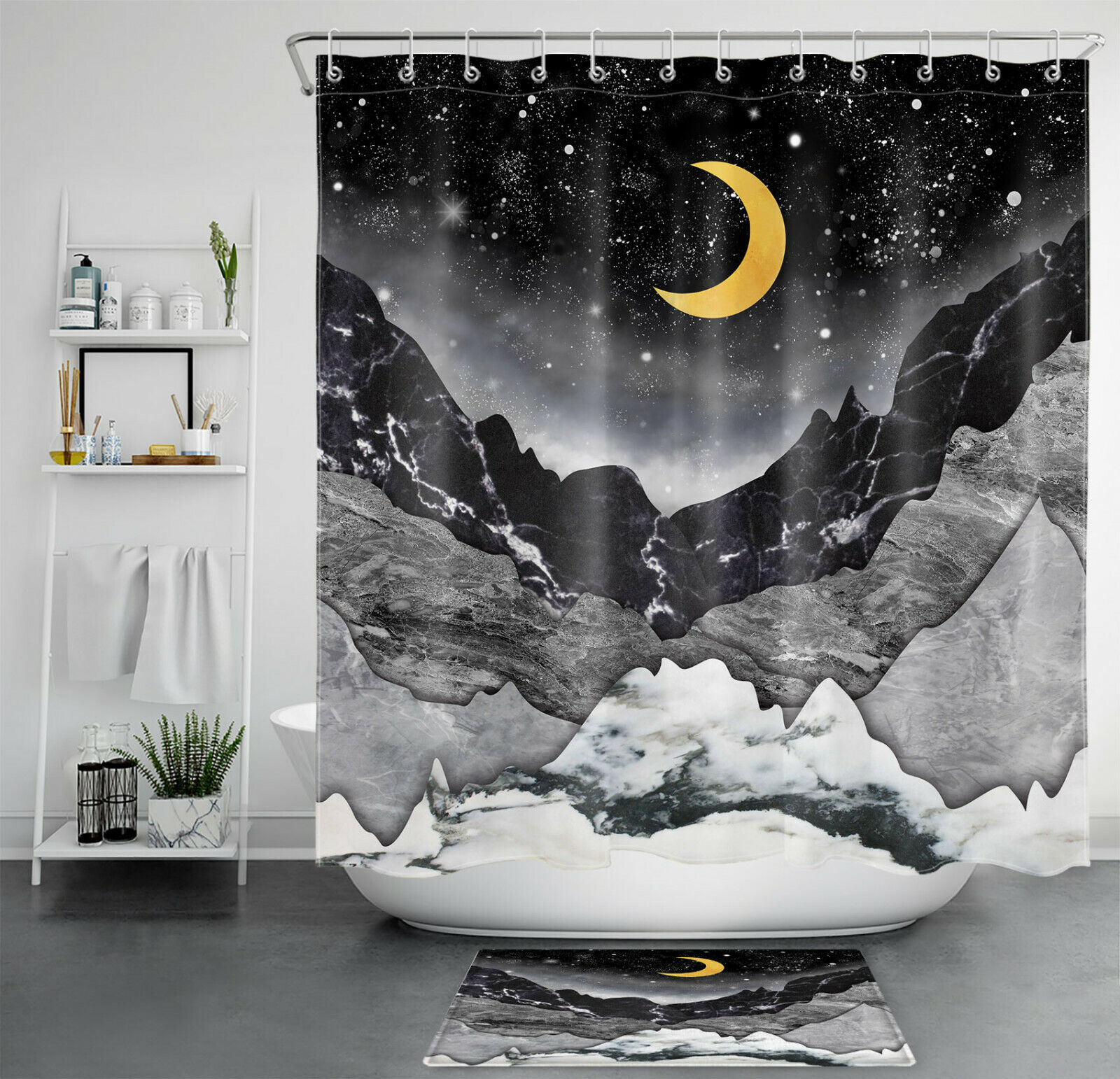 Golden Moon Mountains Abstract Marble Texture Shower Curtain For Luxurious Bathroom Decor