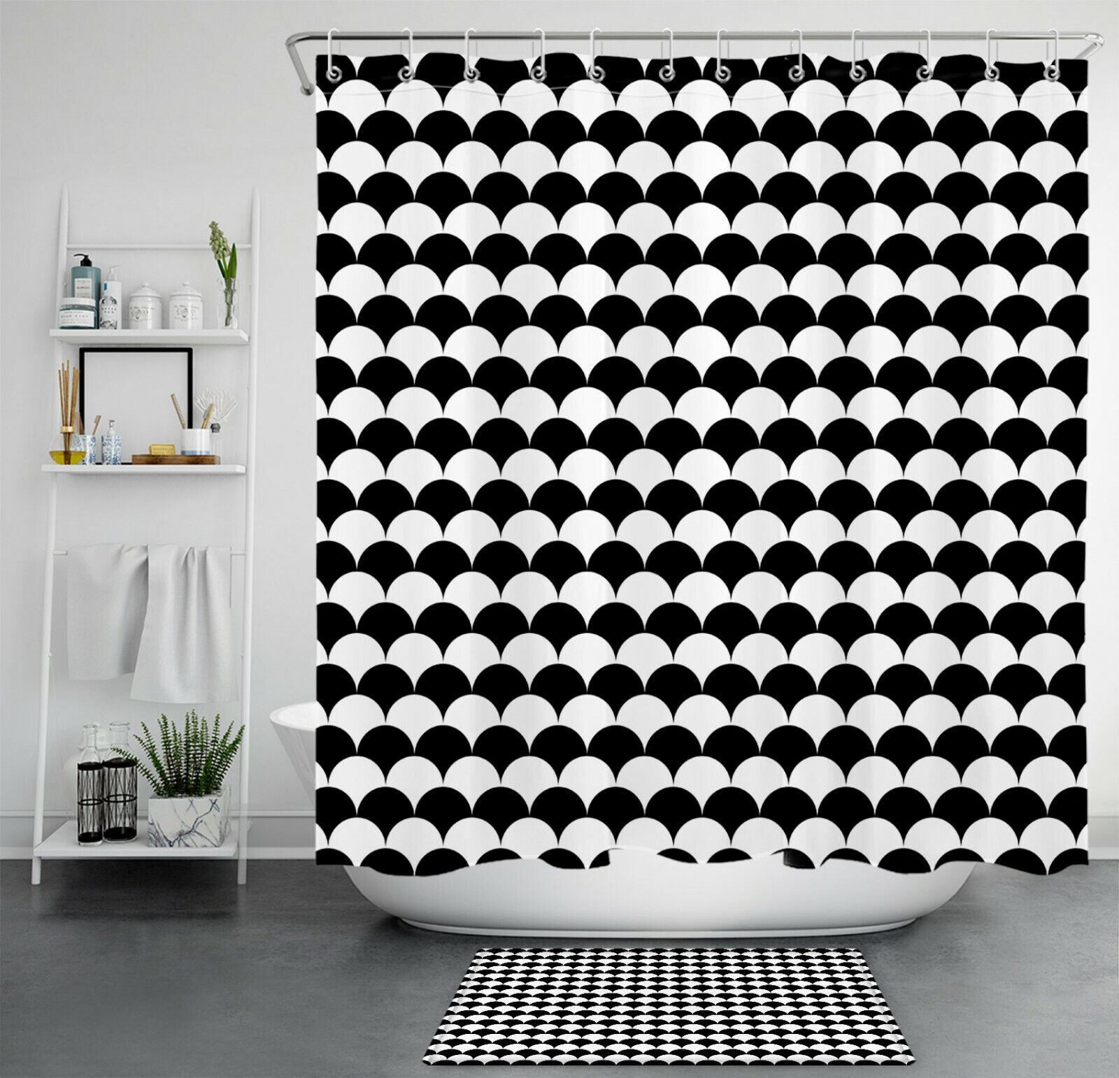 Black White Abstract Ocean Mermaid Scales Shower Curtain For Mysterious Bathroom Decor