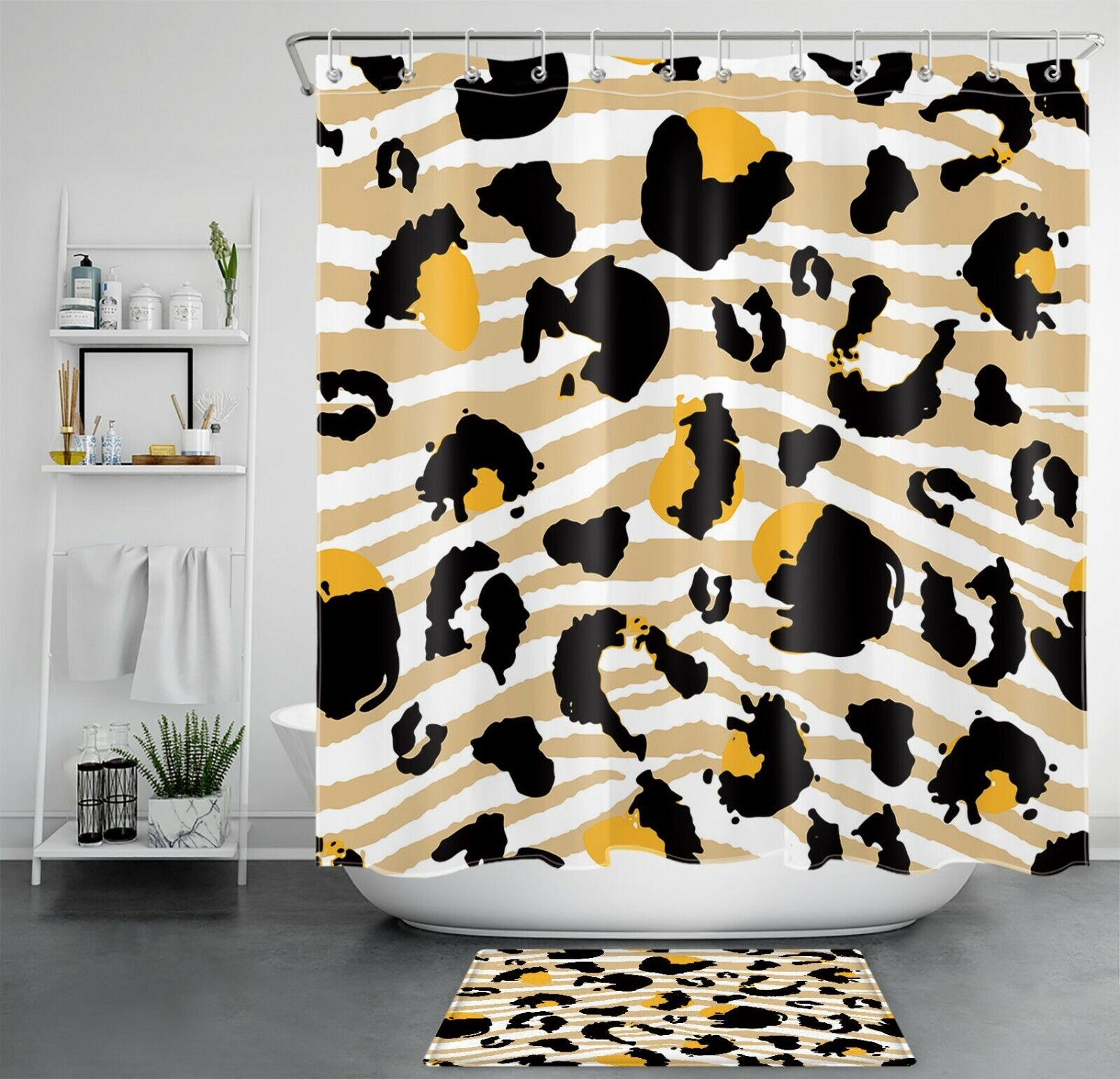 Geometric Pattern Abstract Leopard Print Shower Curtain For Artistic Bathroom Decor