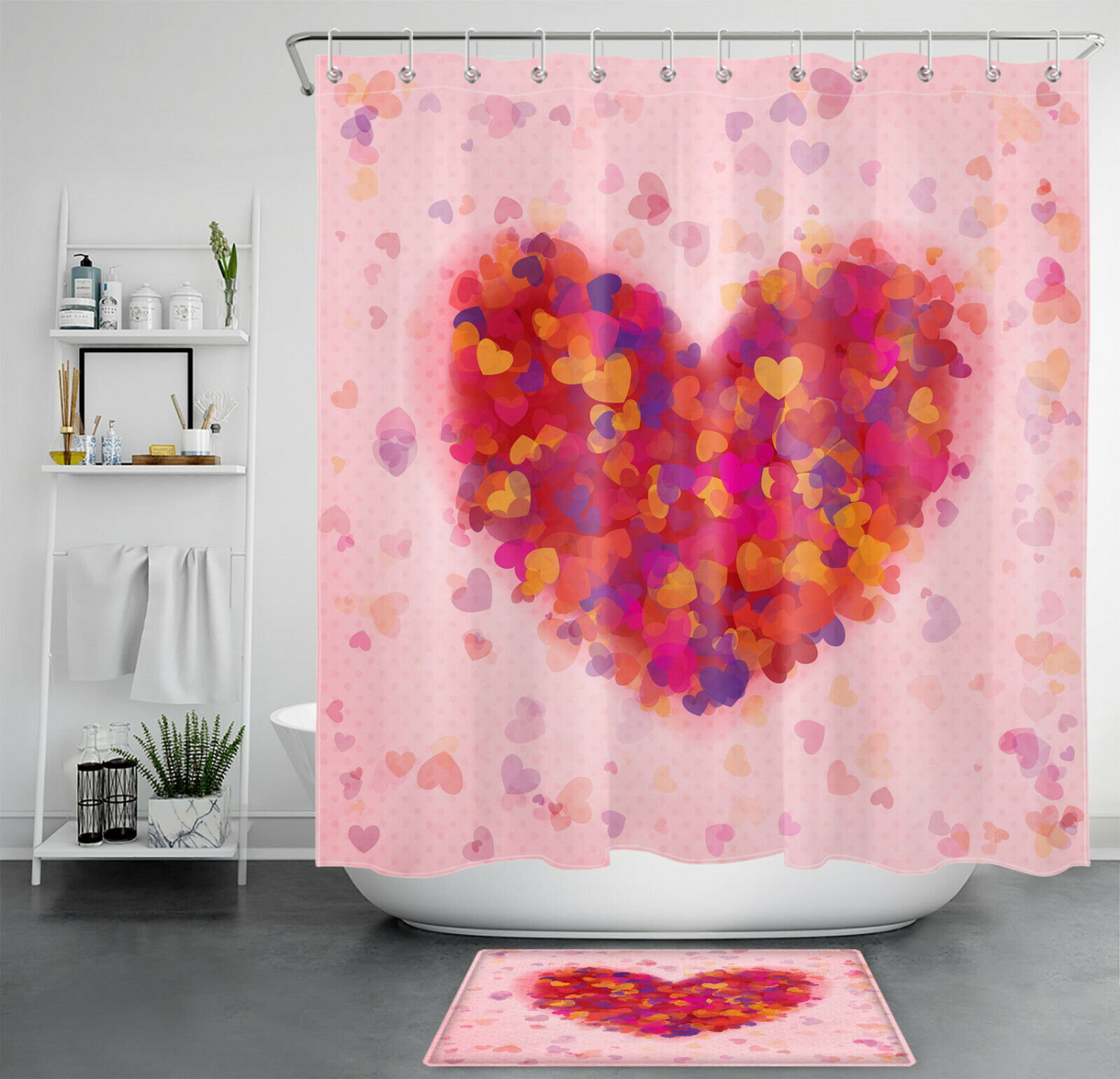 Romantic Abstract Heart Shower Curtain For Valentines Day Bathroom Accessories
