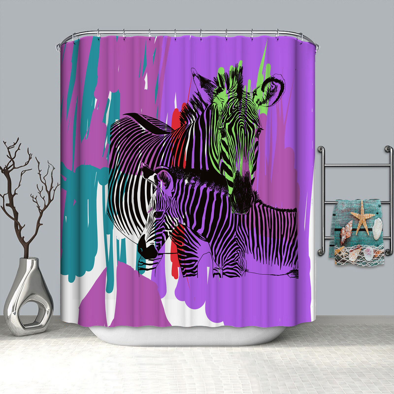 Purple Abstract Graffiti Zebra Waterproof Shower Curtain For Stylish Bathroom Decor