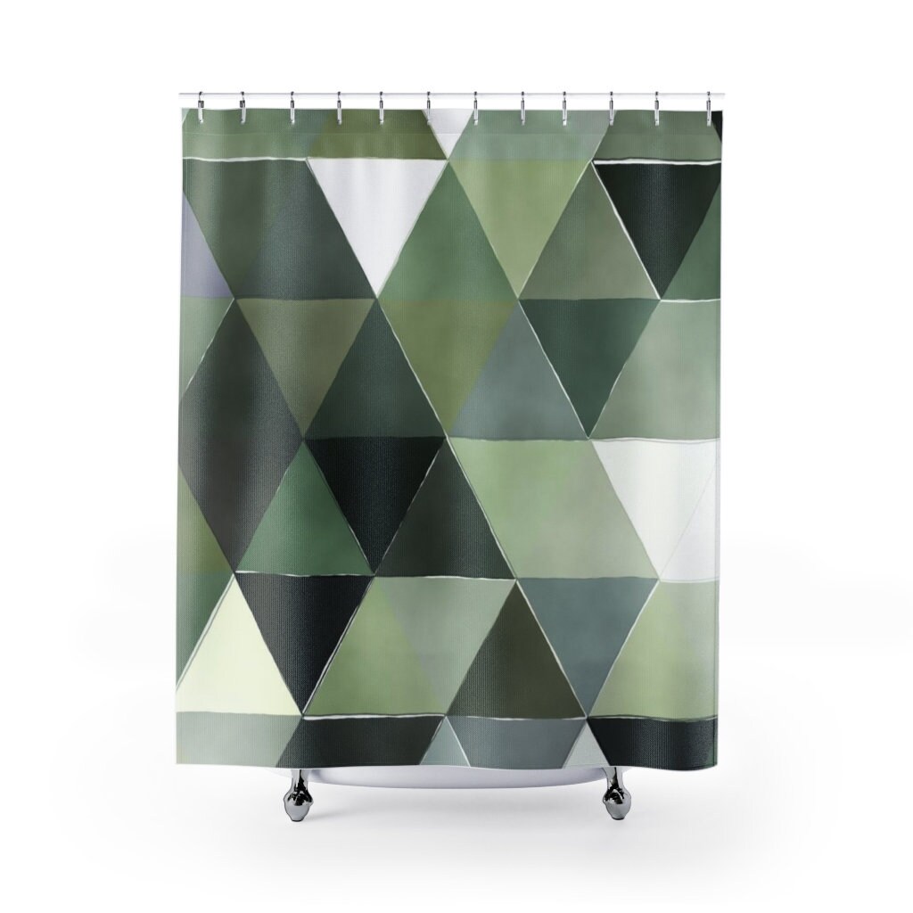 Green Geometric Triangles Shower Curtain For Chic Bathroom Decor